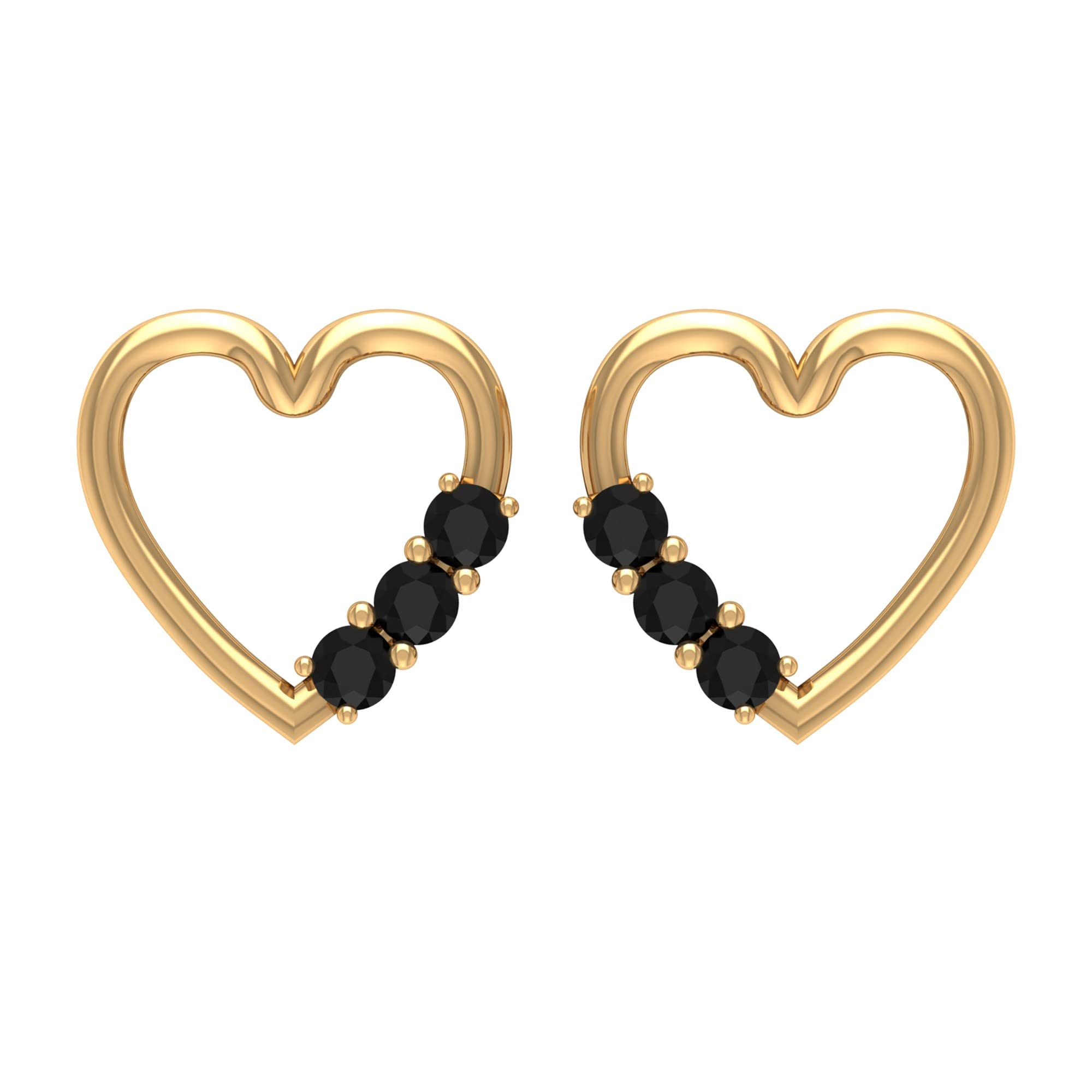 Certified Black Diamond Stud Earrings for Women - 14K Solid Gold Open Heart Design, Elegant & Durable Jewelry Gift for Anniversary, Wedding, or Everyday Wear