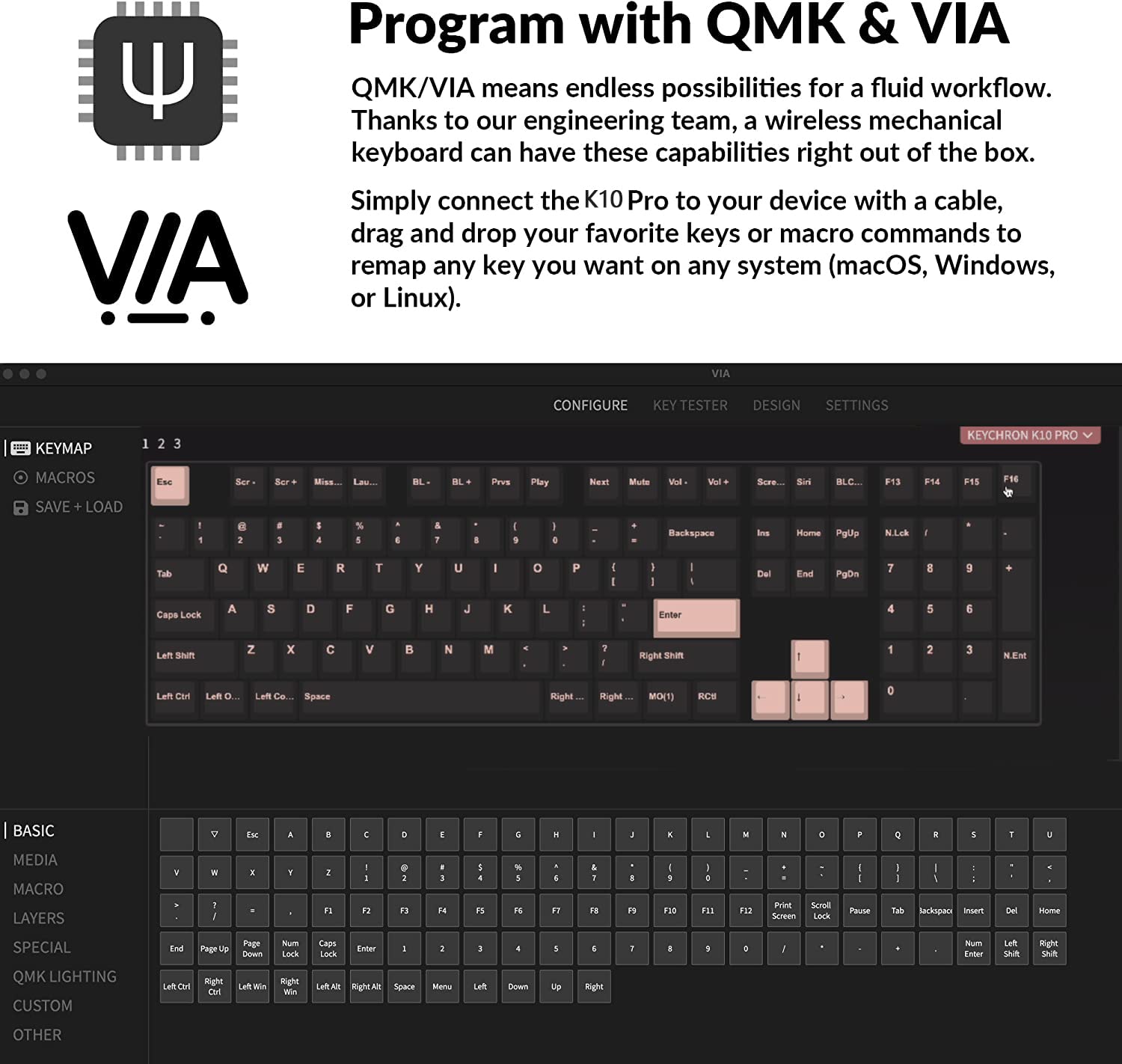 Keychron K10 Pro QMK/VIA Custom Wireless Mechanical Keyboard - Hot-Swappable 108-Key Full Size with White LED Backlight & Red Switches - Bluetooth/USB-C Wired Gaming Keyboard for Mac, Windows, Linux - Perfect for Office Work, Coding, and Gaming