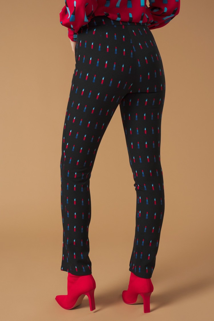 LIPSTICK TROUSERS (BLACK/MULTI) - Women's High Waist Skinny Pants for Work, Party & Casual Wear