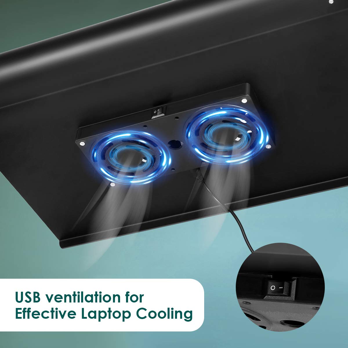 Adjustable Laptop Stand for Bed & Couch - Portable Ergonomic Laptop Table with Cooling Fan, Foldable Lap Desk for Work, Study, Gaming & Watching Movies in Bed or Living Room (Black)