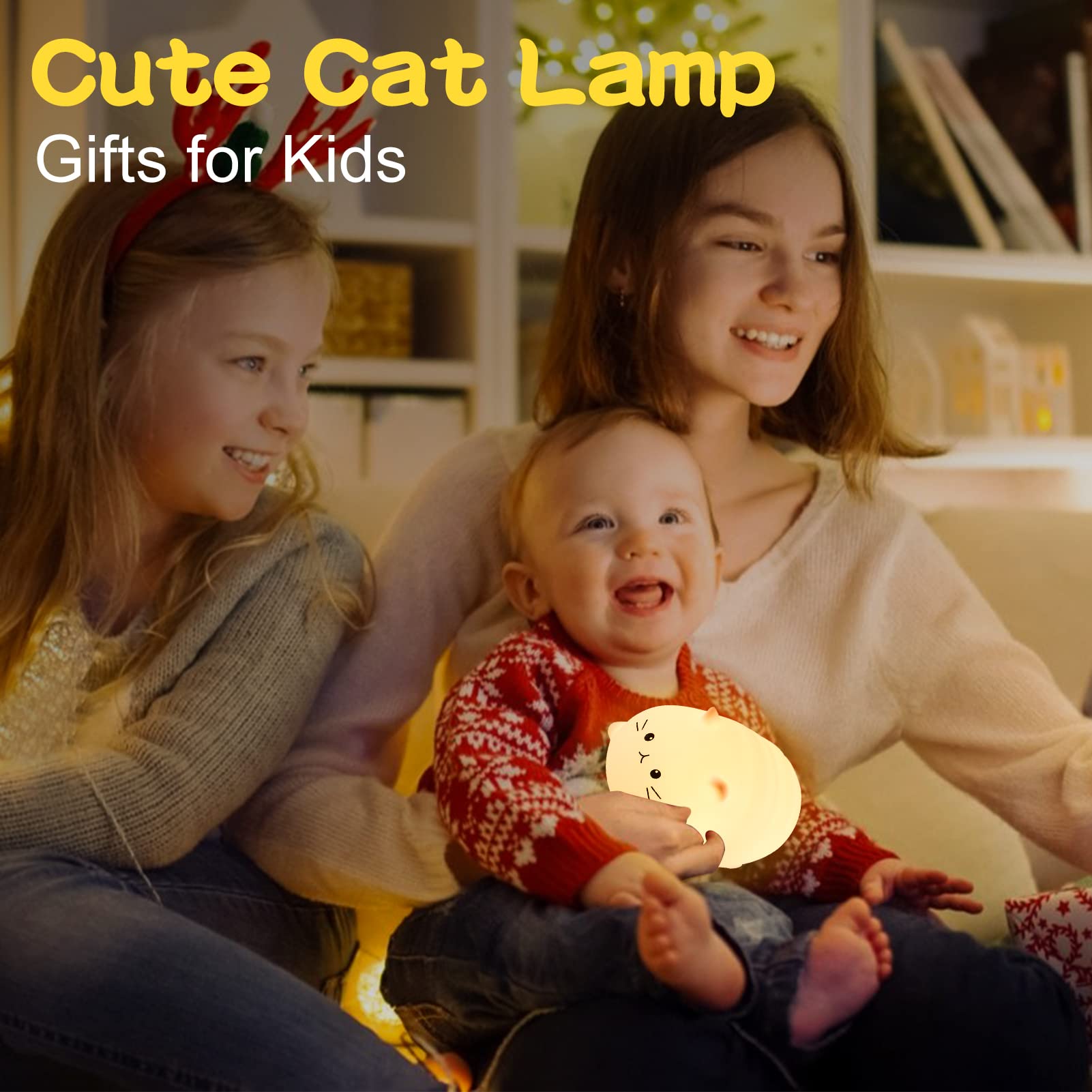 LOVERUIS Cute Cat Night Light for Kids - Soft Silicone Nursery Lamp with Timer, Perfect for Bedroom Decor & Baby Gifts - Ideal for Toddlers, Boys, Girls & Teenagers (Kitty Design) - Great for Nighttime Feeding, Soothing & Safe Sleep Aid