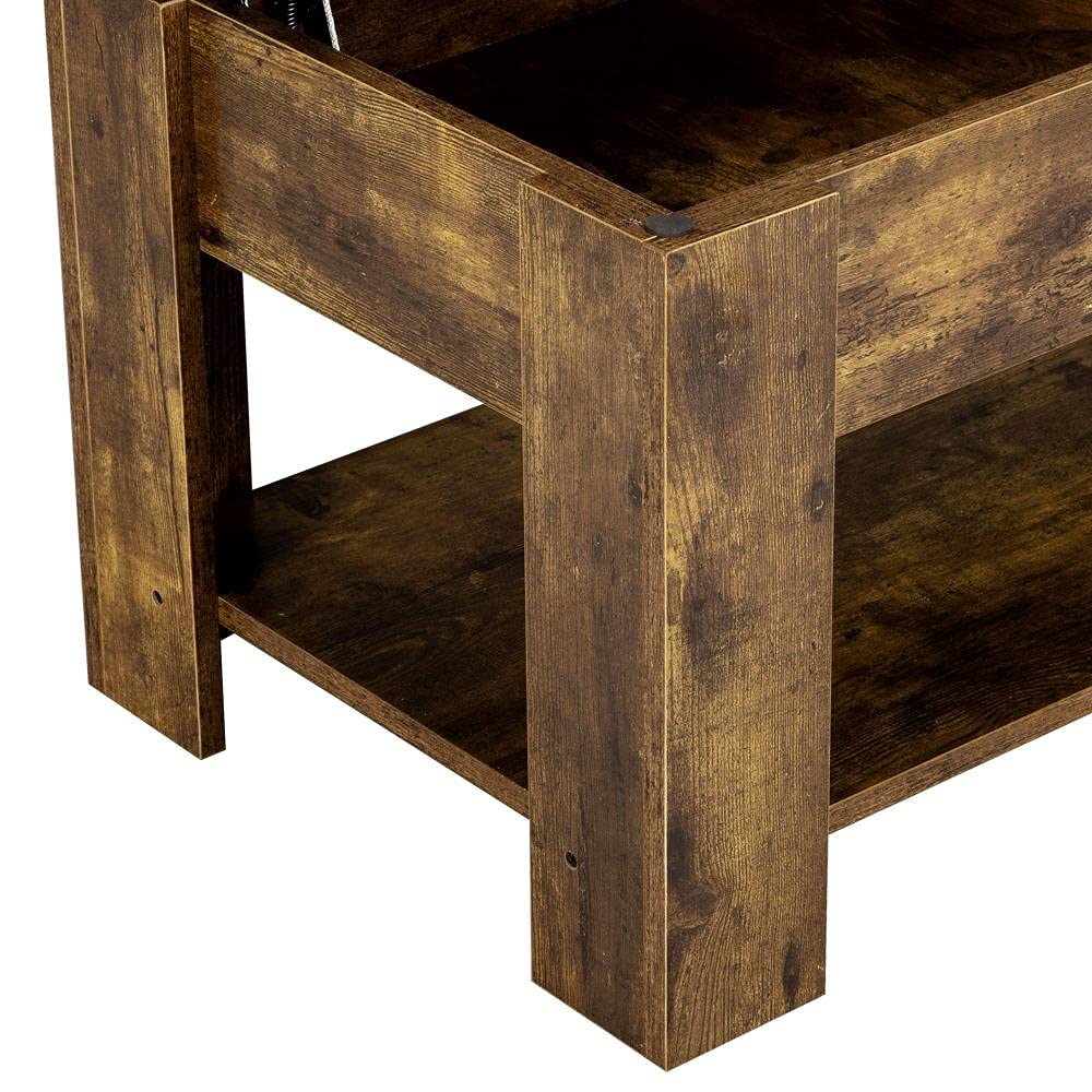 Yaheetech Rustic Lift-Top Coffee Table with Hidden Storage - Solid Wood Living Room Center Table for Home, Office & Reception Areas - Perfect for Storing Magazines, Remote Controls & Office Supplies