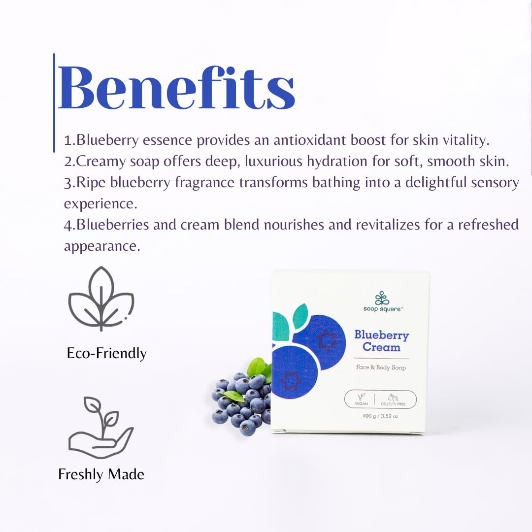 Blueberry Cream Soap Bar - SLS Free, Paraben Free, Vegan & Cruelty-Free Handmade Soap - Freshly Made in India (100g) | Perfect for Sensitive Skin, Daily Cleansing & Luxury Gift Sets