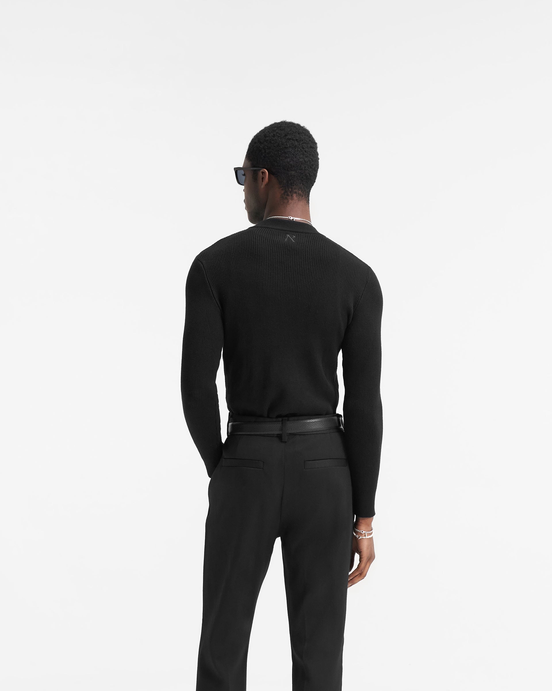 Slim Fit Mock Neck Long Sleeve T-Shirt for Men - Jet Black - Comfortable & Stylish for Casual Wear, Work, and Everyday Outfits