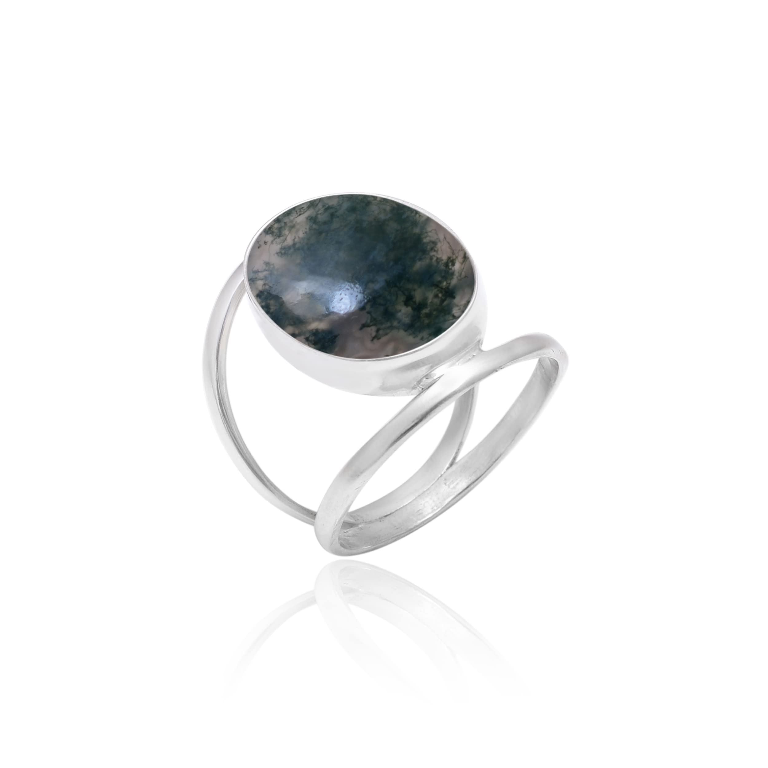 Veracity Jewelry Moss Agate Rings for Women - 925 Sterling Silver Healing Meditation Rings with Natural Green Gray Moss Agate Gemstone - Elegant Spiritual Jewelry for Yoga, Meditation & Everyday Wear - VSR-414