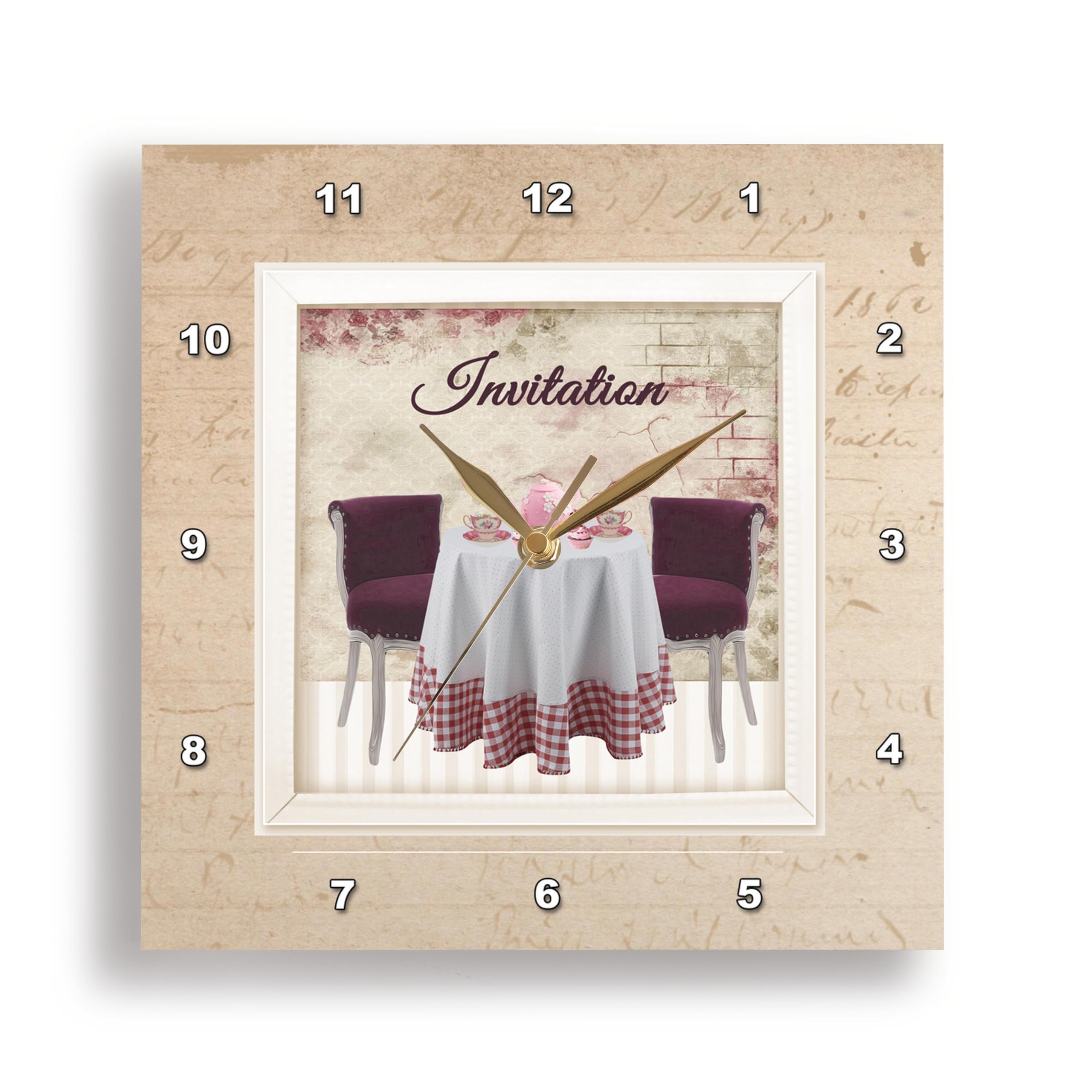 10 Inch Silent Wall Clock with Invitation Design - Red and Pink Teapot & Teacups Theme - Perfect for Living Room, Dining Room, or Kitchen Decor