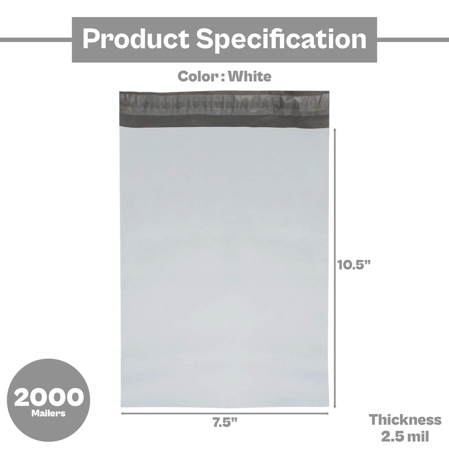 PSBM White Poly Mailers 7x10 Inch - 2000 Pack Durable Self-Seal Shipping Envelopes for Clothing & Small Business | Perfect for Ecommerce, Online Stores & Retail Packaging