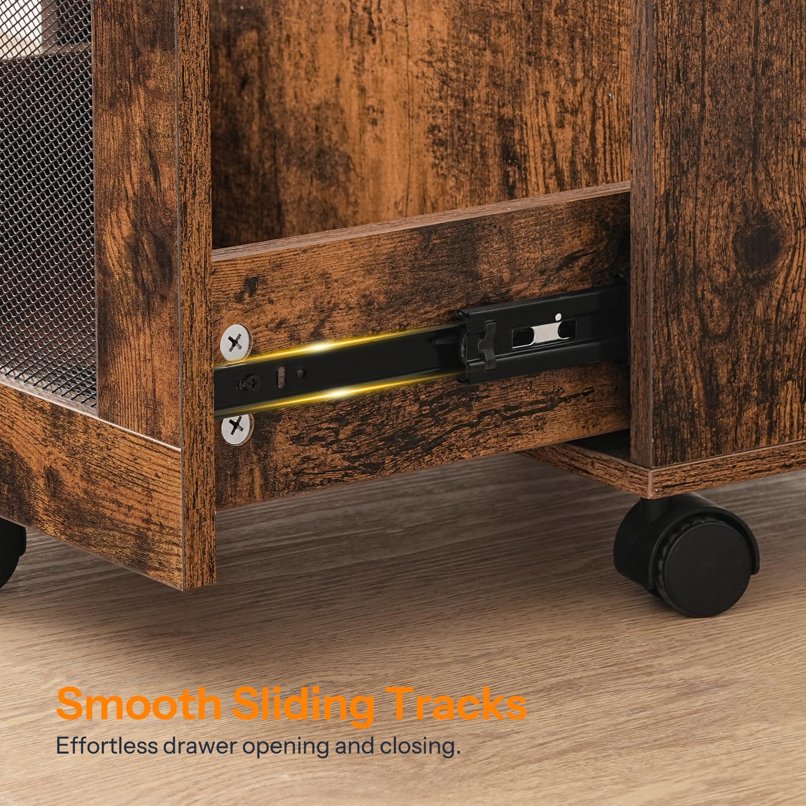 HOOBRO Rolling File Cabinet Cart - Under Desk Small Filing Organizer with Drawer for A4 & Letter Files - Rustic Brown & Black Home Office Storage Solution for Documents, Papers, Bills (Perfect for Small Spaces, Dorm Rooms & Workspaces)