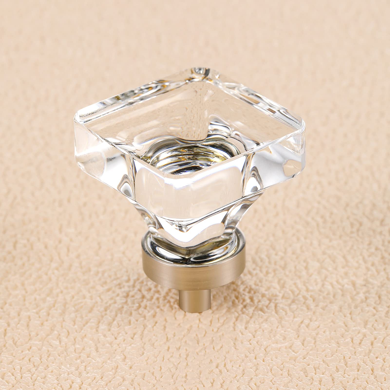 16 Pack Square Crystal Glass Cabinet Knobs - Brushed Nickel Dresser Drawer Pulls for Kitchen Cabinets, Wardrobes & Furniture Hardware (Easy Installation & Stylish Upgrade)