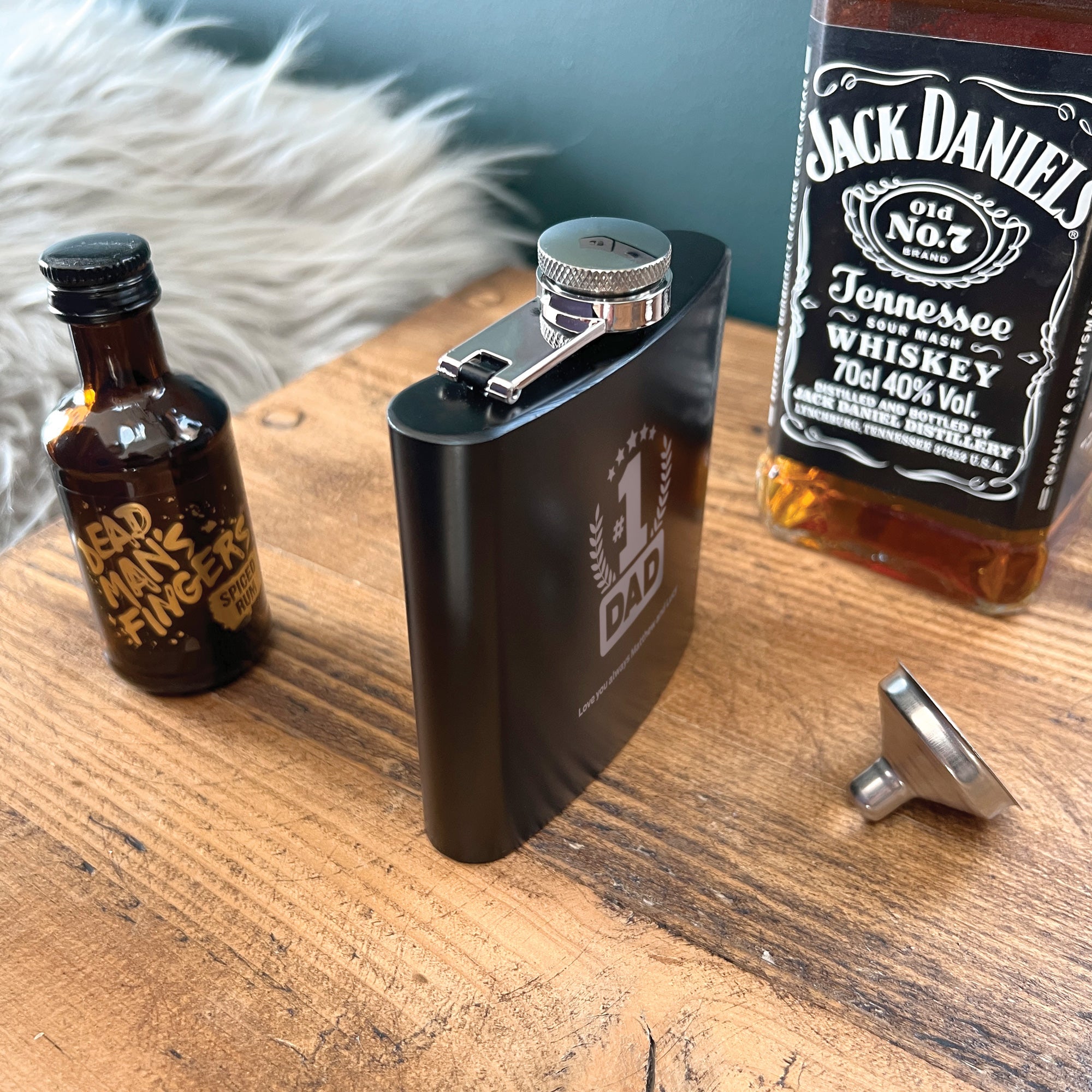 Personalized No.1 Dad Engraved Black Metal Hip Flask 6oz - Perfect Gift for Father's Day, Birthday & Special Occasions