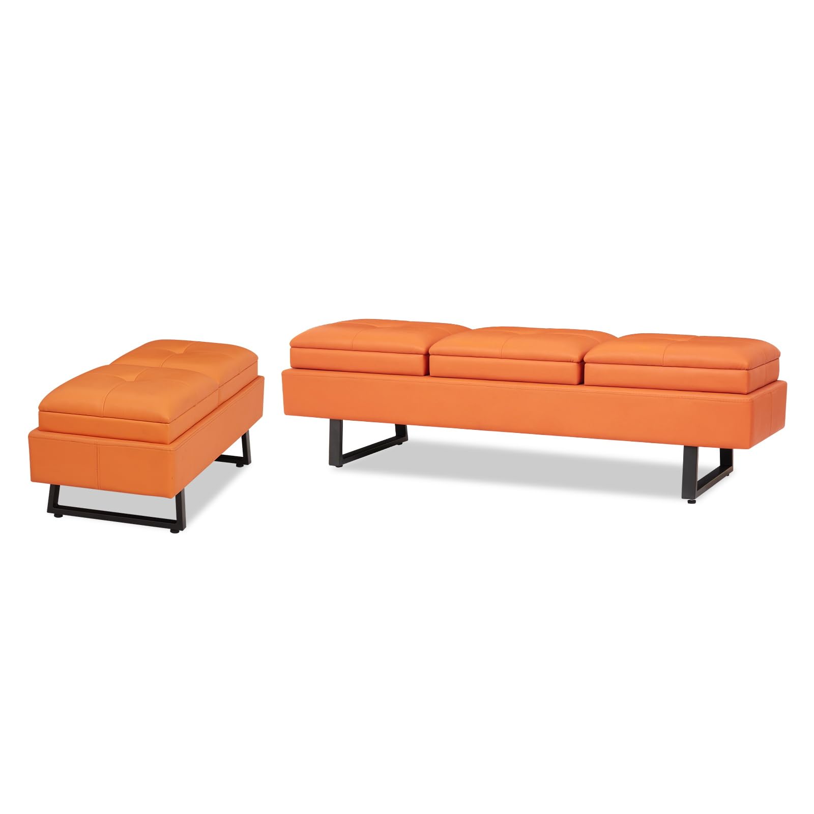 Kinsuite 5-Seat Modern Waiting Room Chairs - Thickened Cushion PU Leather Reception Bench for Office, Salon & Lobby - Entryway & Living Room Furniture (Orange) - Perfect for Waiting Areas, Reception Spaces & Commercial Interiors