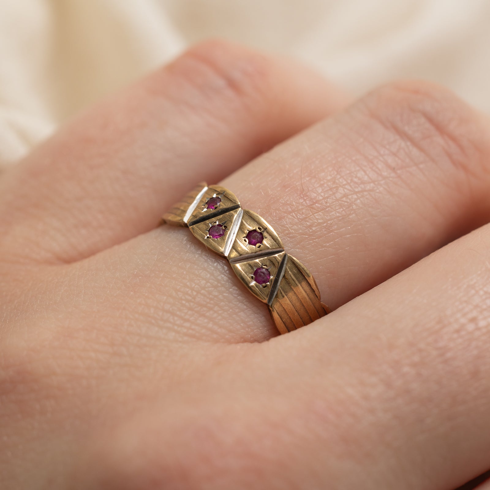 Exquisite 4-Stone Ruby Accent Wedding Band Ring | 0.05ctw Genuine Ruby | Size 7.5 | Perfect for Engagement, Anniversary & Valentine's Day Gifts