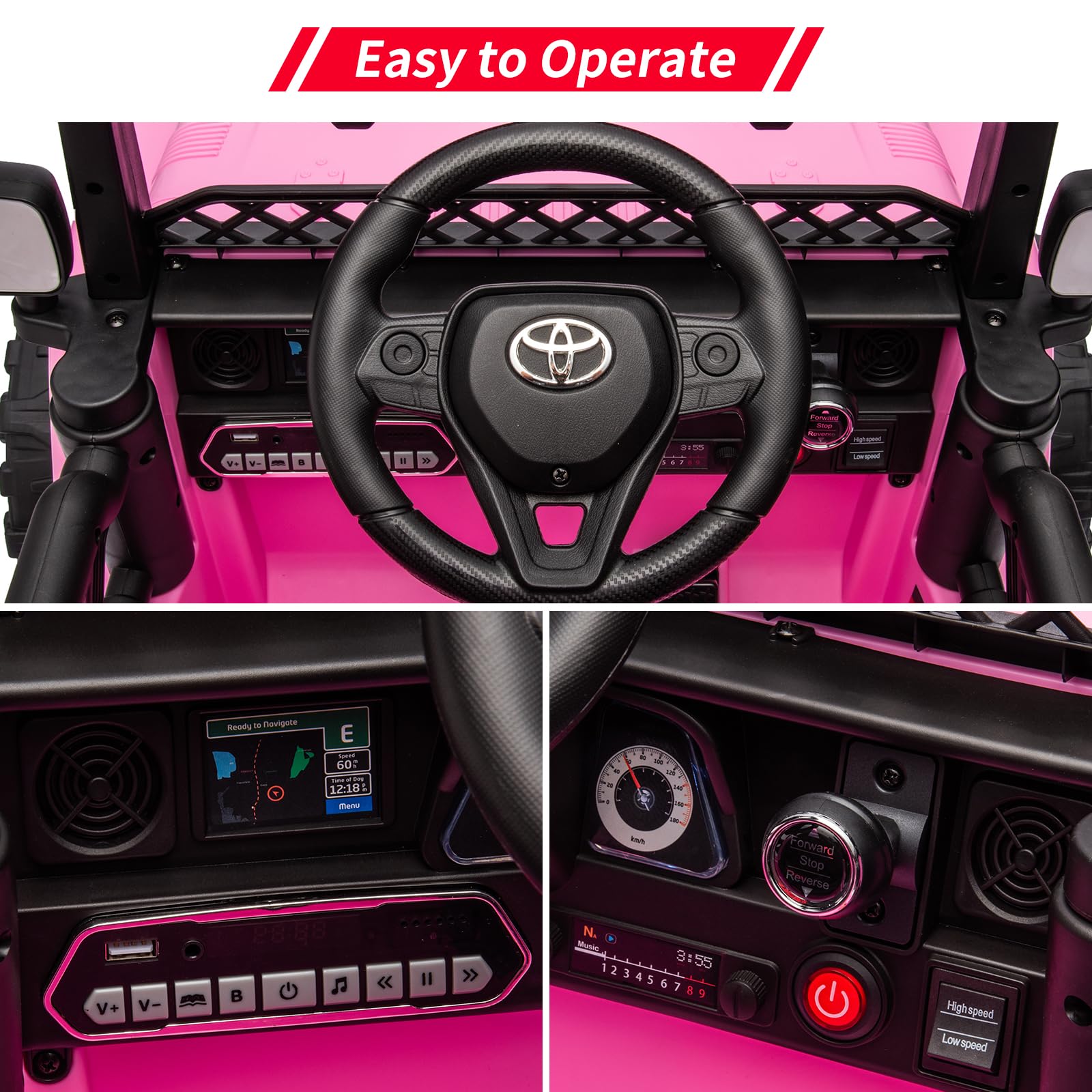 12V Licensed Toyota Ride On Truck for Kids - Battery Powered Electric Car with Remote Control, Music, LED Lights & Safety Belt | Pink Kids Ride-On Toy for Indoor & Outdoor Play, Birthday Gifts