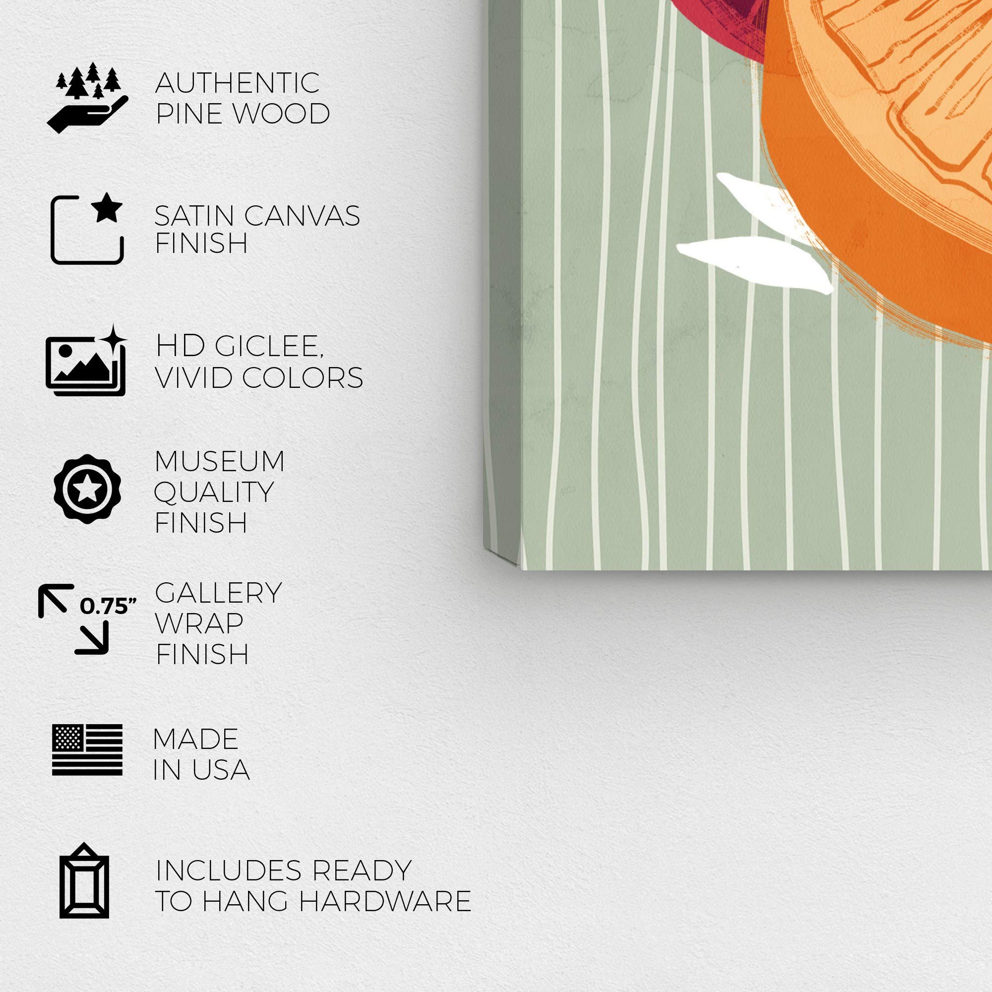 Wynwood Studio 'A Healthy Snack' Fruits Wall Art Canvas Print - 30x30 Inch Modern Kitchen Decor in Green & Orange - Perfect for Dining Room, Cafe, or Healthy Lifestyle Home Decoration