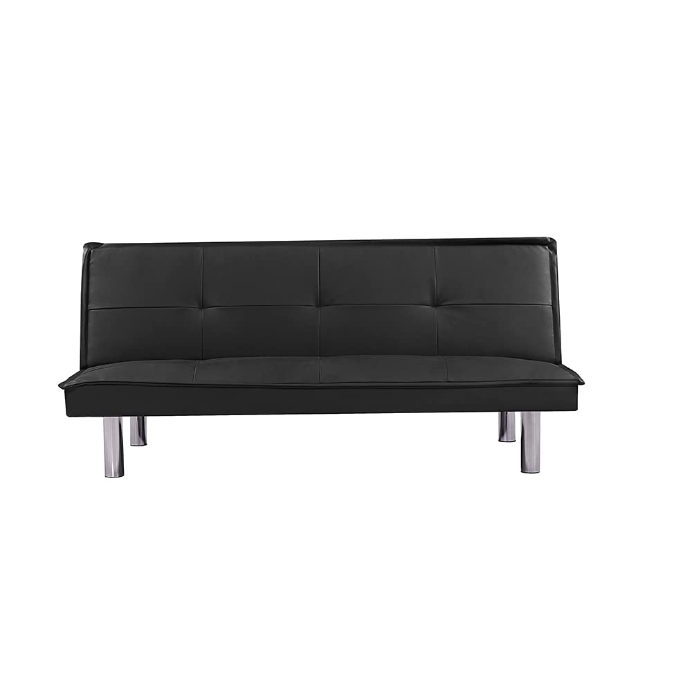 Faux Leather Futon Sofa Bed - Convertible Armless Couch with Sturdy Metal Legs | Space-Saving Sleeper for Small Apartments, Dorm Rooms & Studio Living | Perfect for Guest Bed, Lounge Seating & Compact Spaces (Black)