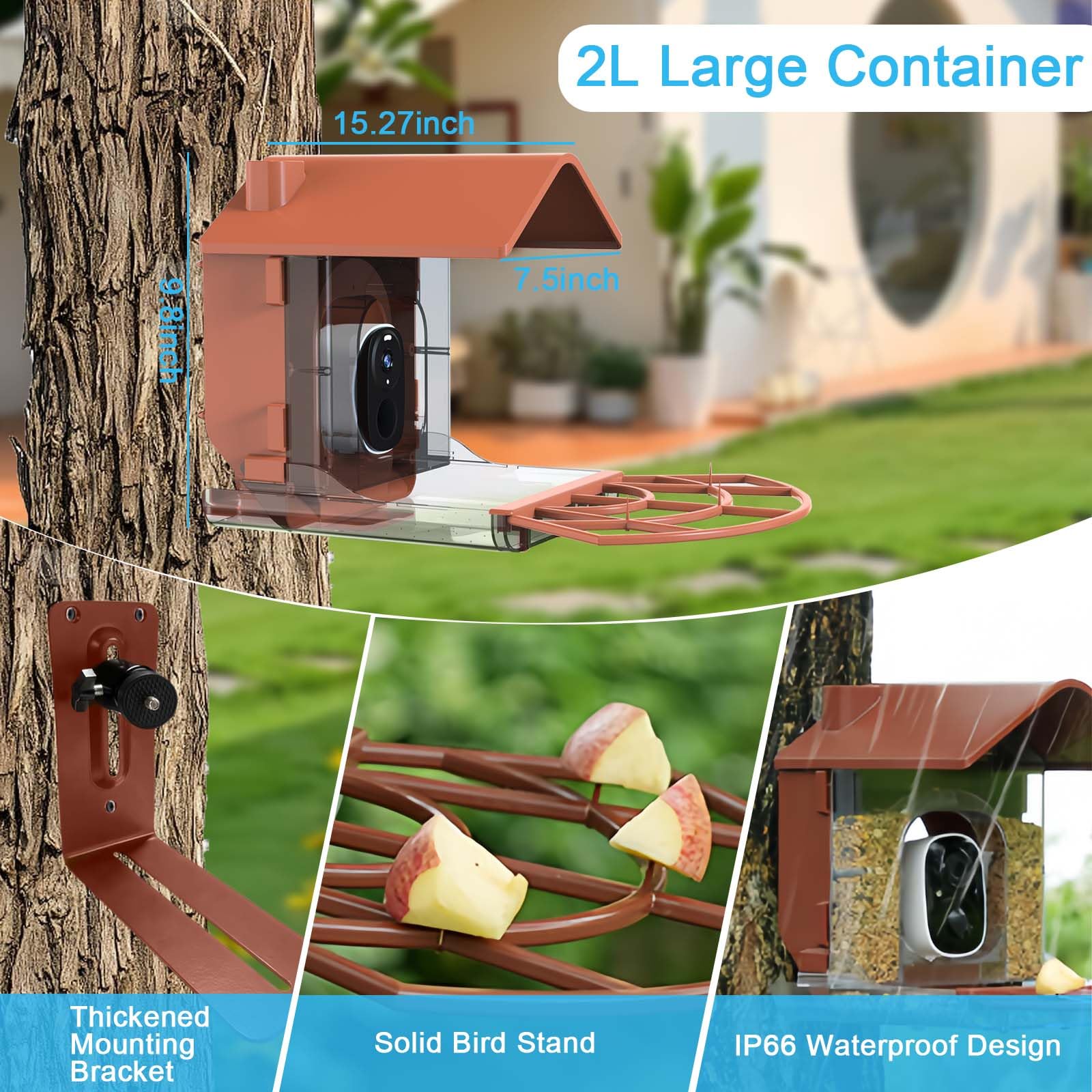 Smart Bird Feeder with Camera - Solar Powered Wildlife Camera with Motion Detection & AI Bird Identification - Perfect for Backyard Bird Watching, Nature Monitoring & Outdoor Home Security