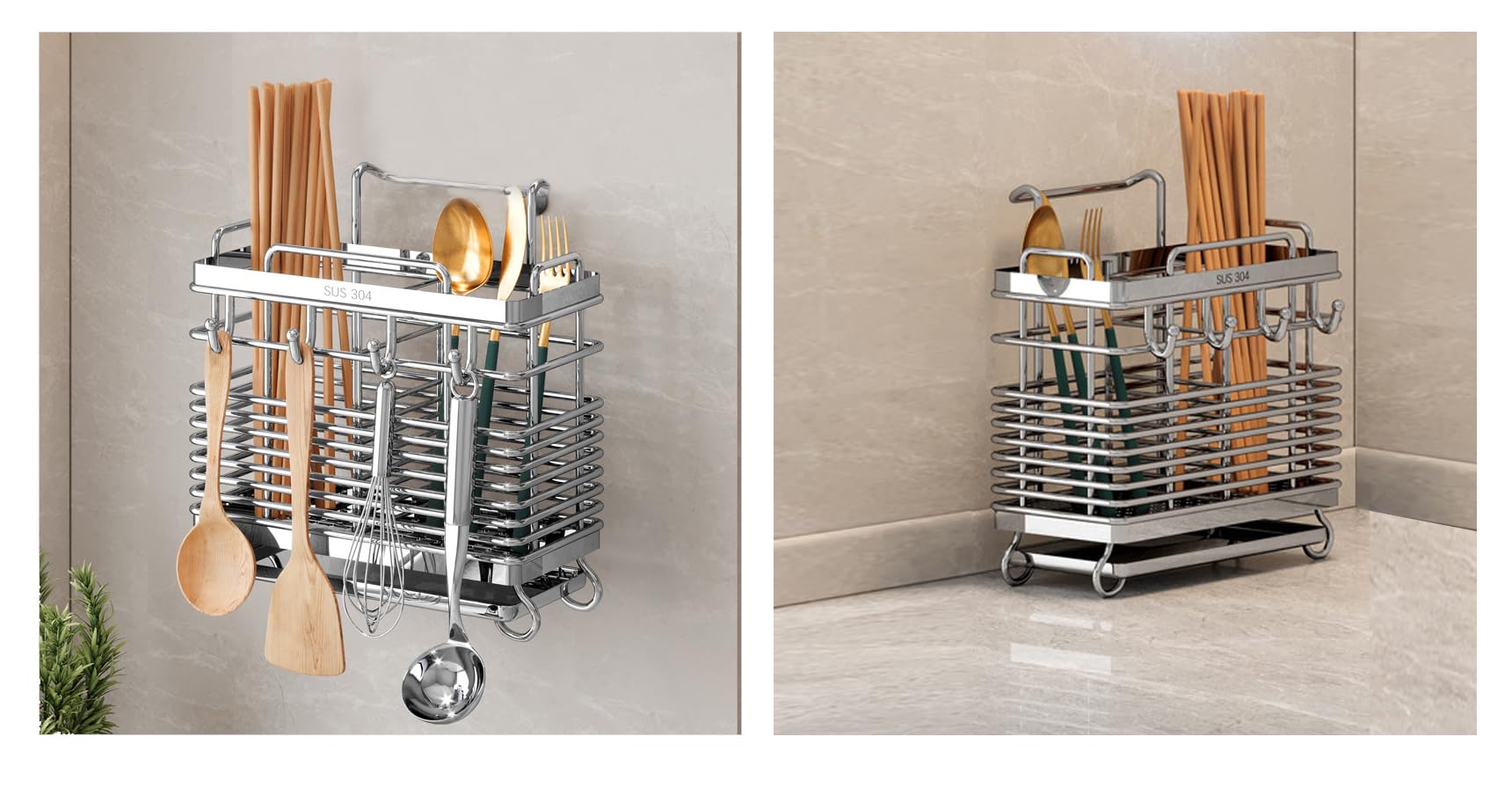 Premium 304 Stainless Steel Dish Drying Rack - 2-Tier Kitchen Utensil Holder with Hooks, Rustproof & No-Drill Design | Space-Saving Countertop Drainer for Plates, Cups & Cutlery | Ideal for Small Kitchens, Apartments & RVs