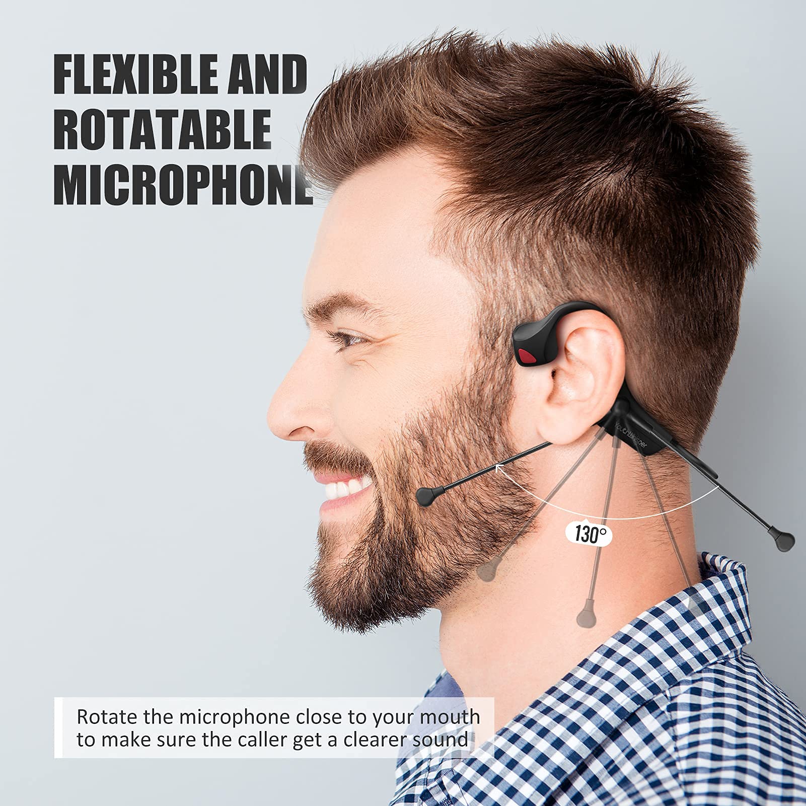 Wireless Bone Conduction Headphones with Noise-Canceling Mic - Bluetooth 5.0 Open-Ear Headset for Work, Running, Driving & Online Meetings - Comfortable & Secure Fit for All-Day Use