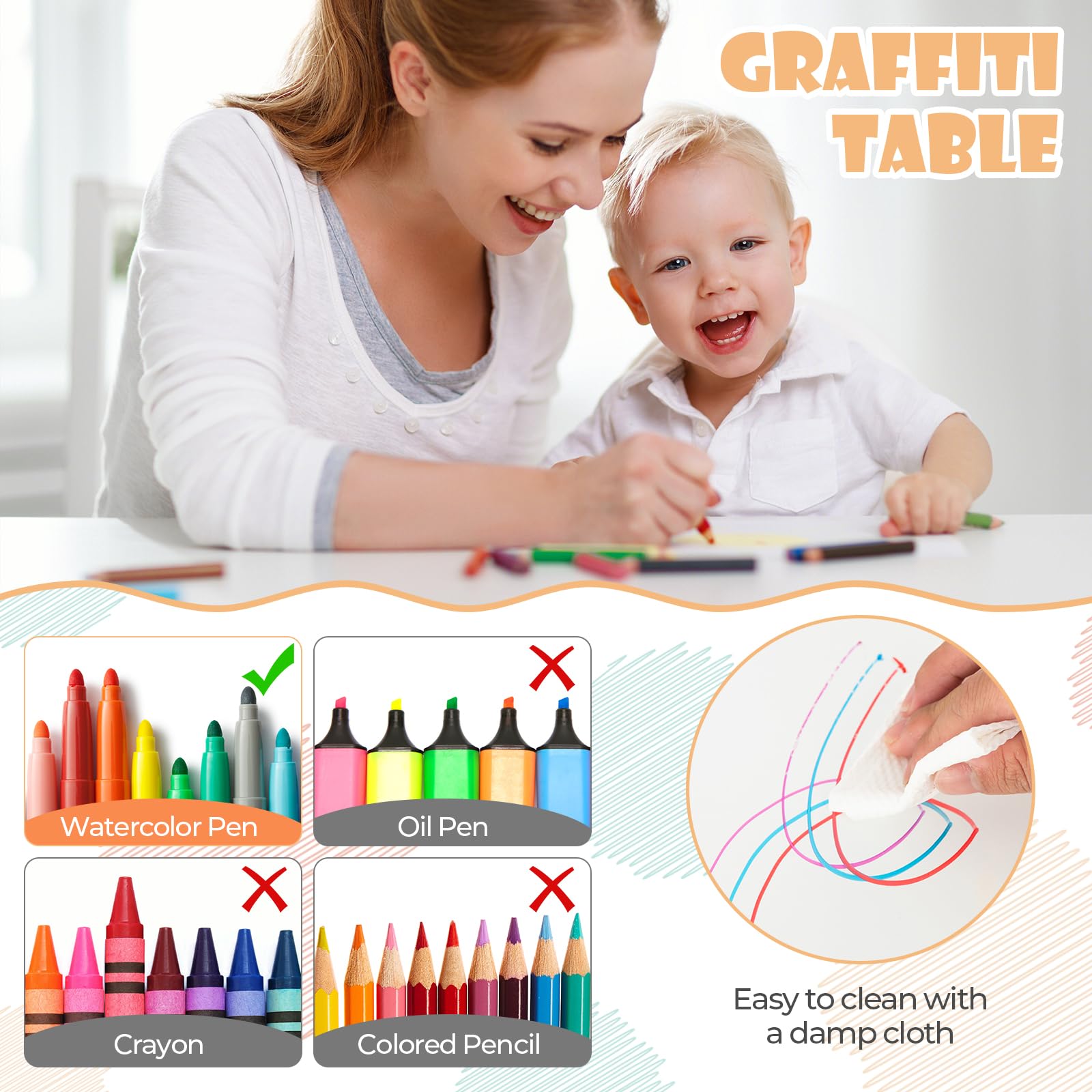KOTEK Adjustable Kids Table and Chair Set of 4 - Children's Activity & Play Table with Graffiti-Proof Desktop - Toddler Furniture for Playroom, Home, Daycare & Preschool - Supports 220lbs (Natural) - Perfect for Arts & Crafts, Snack Time & Learning Activities