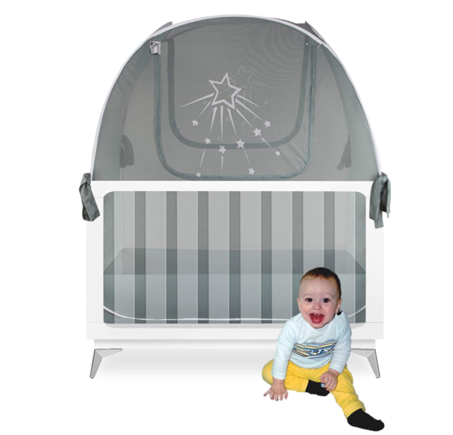 Premium Aussie Cot Net Baby Crib Tent Twin Pack (2 Silver Star Crib Tents) - Breathable Mosquito Netting to Prevent Baby Climbing Out - Perfect for Nursery, Daycare & Travel Use