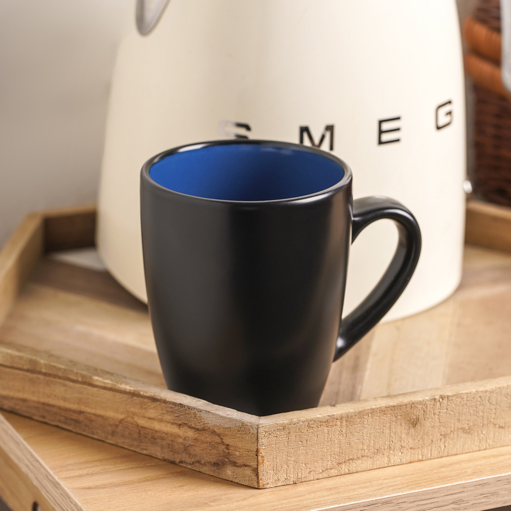 Premium Albie Stoneware Mug - Blue & Black Ceramic Coffee Cup for Home, Office & Outdoor Use