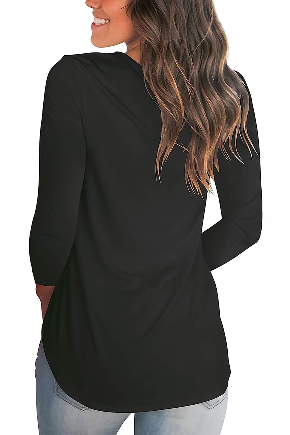 Tobrief Women's Long Sleeve V-Neck Casual T-Shirt with Pocket - Soft Loose Fit Top for Everyday Wear, Work, and Outings