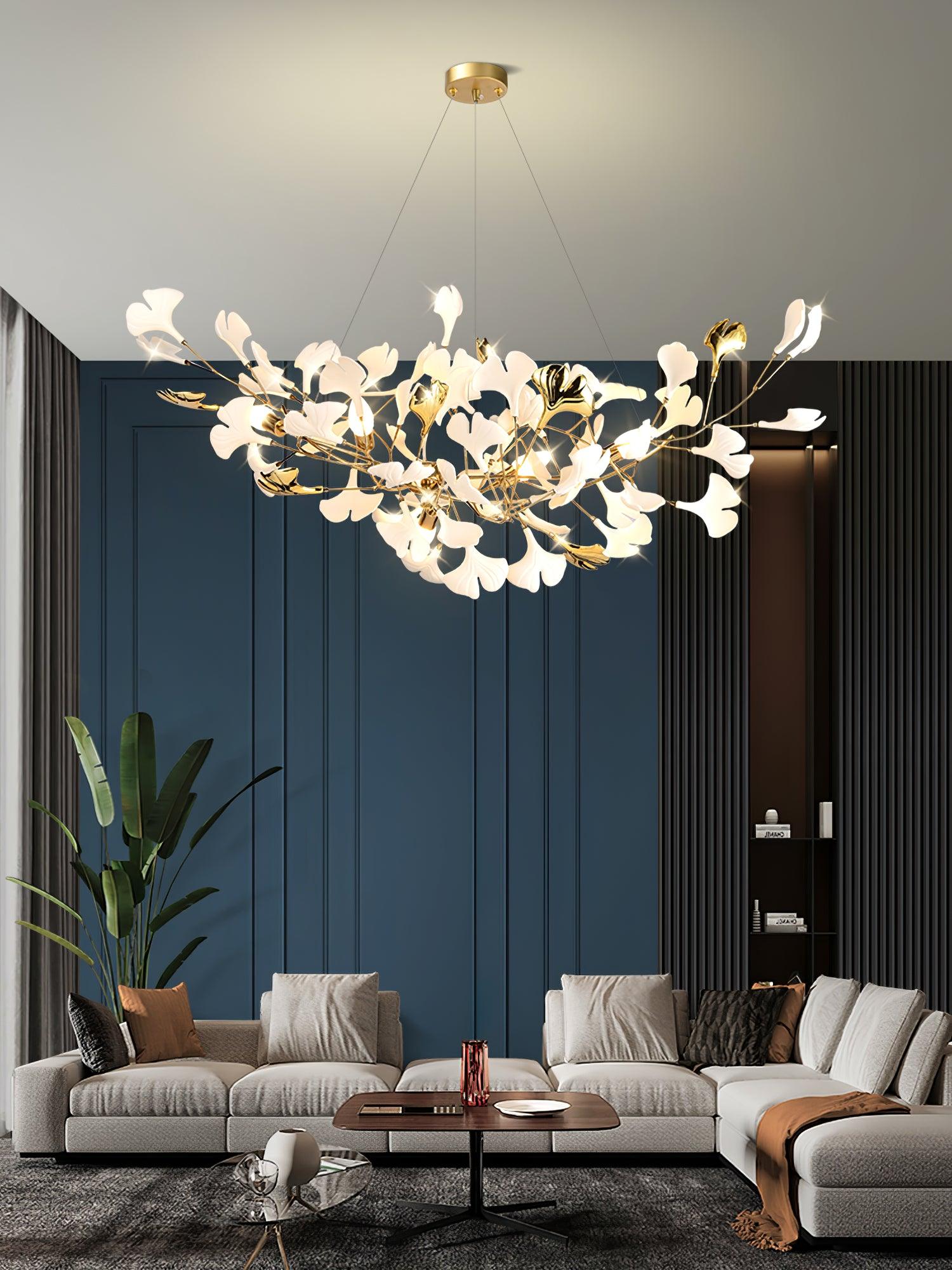 Elegant Ginkgo Leaf Chandelier - Modern Crystal Ceiling Light Fixture for Dining Room, Living Room & Bedroom Decor - Perfect for Home, Hotel & Wedding Venue Lighting