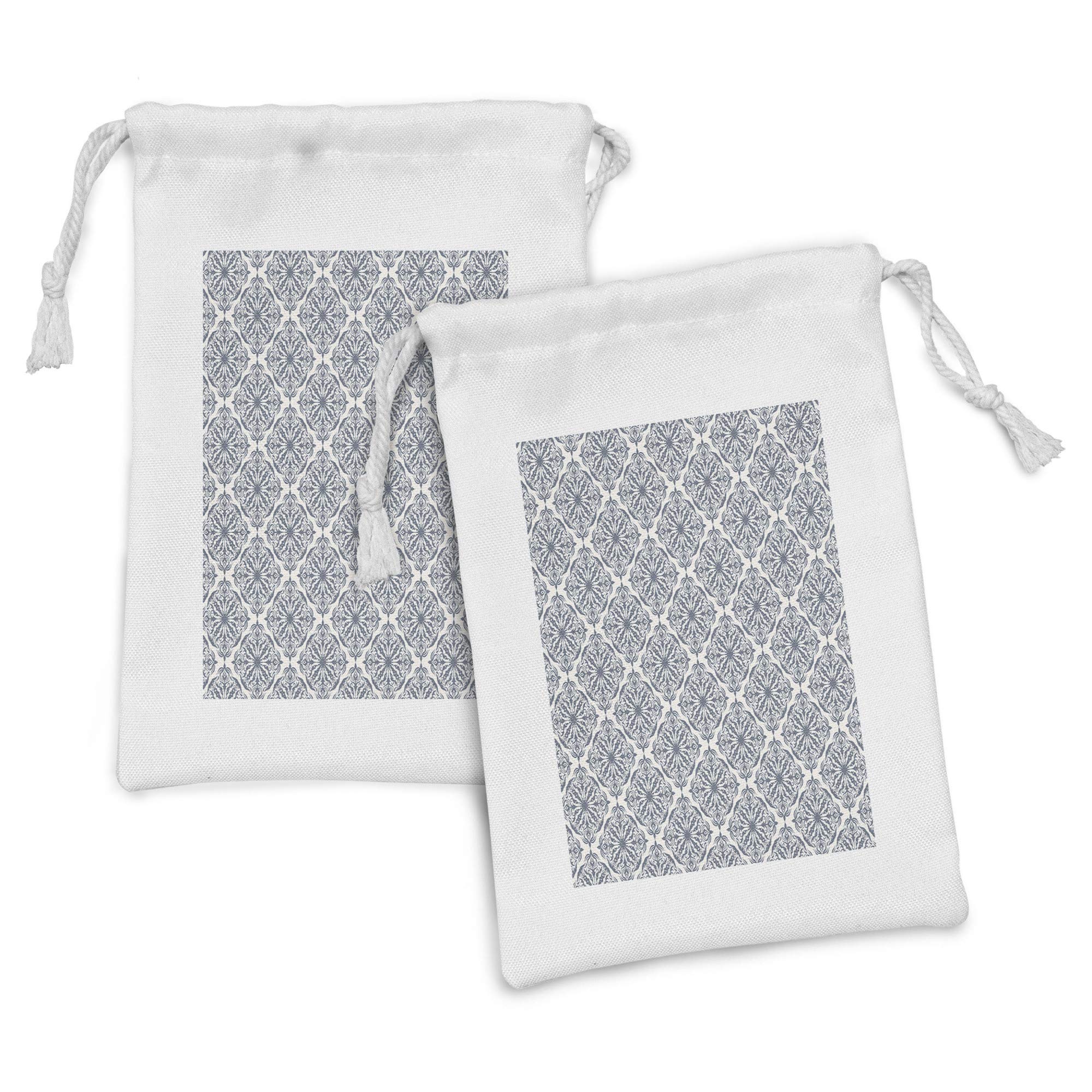 Ambesonne 2-Pack Damask Fabric Drawstring Pouches - Floral Ornamental Design, Small 9