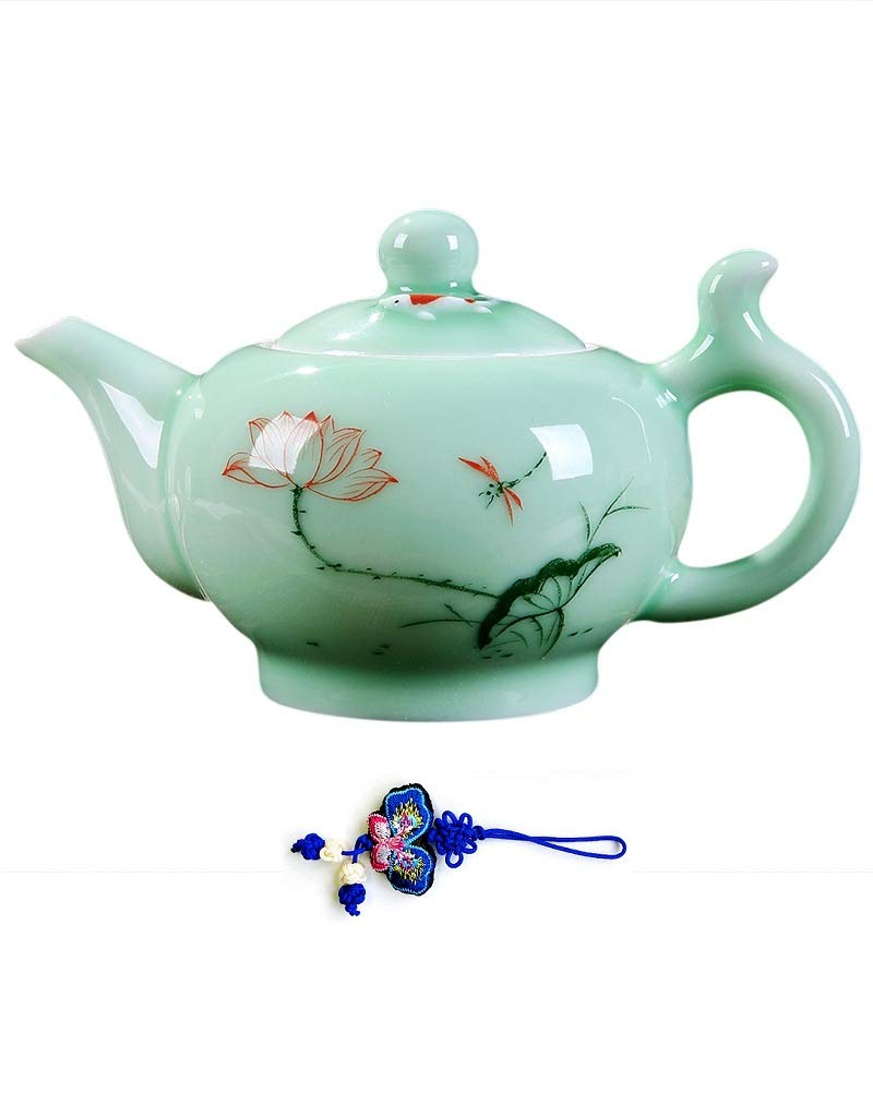 Handcrafted Celadon Lotus Tea Pot - Traditional Chinese Hand Painted Ceramic Teapot for Tea Ceremony, Home Decor & Gift Giving