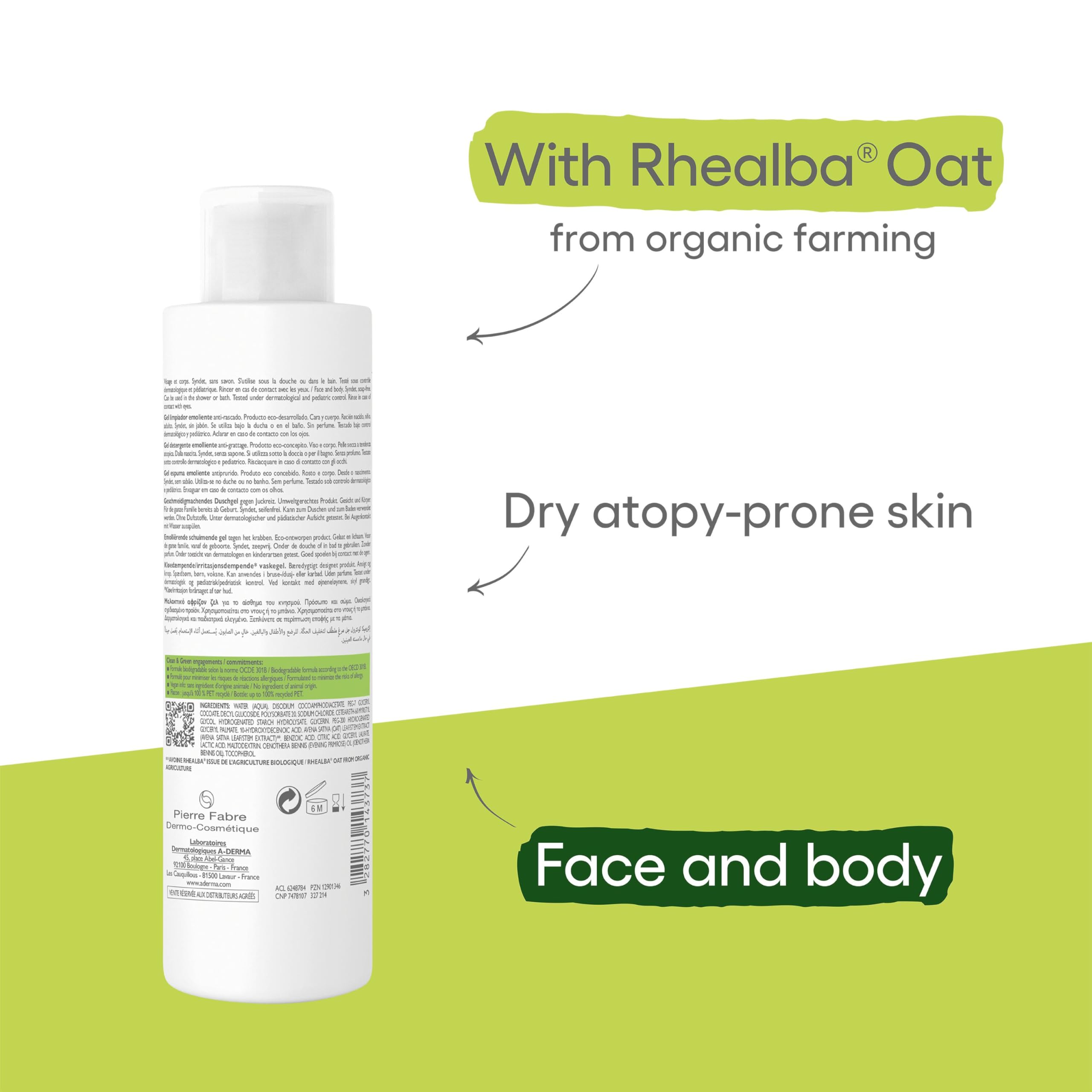 A-derma Exomega Control Emollient 2-in-1 Washing Gel for Children - 200ml | Soothing & Hydrating Bath Solution for Sensitive Skin | Perfect for Daily Baby Care & Eczema-Prone Skin