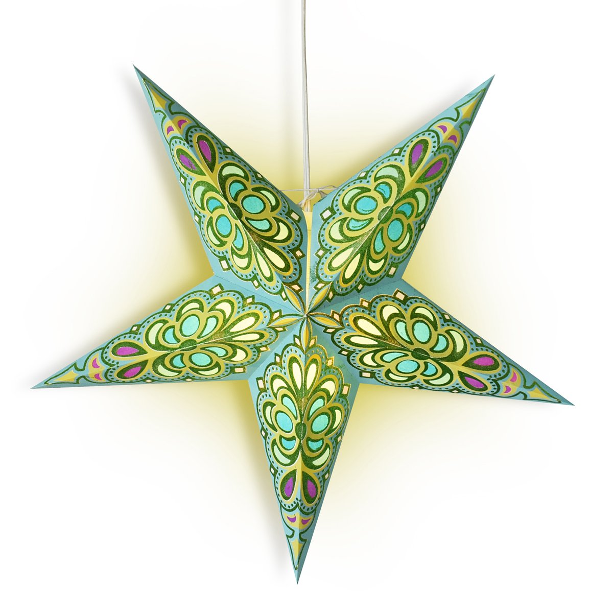 24 Inch Green & Turquoise Merry Gold Glitter Paper Star Lantern - Chinese Style Hanging Wedding & Party Decoration for Indoor/Outdoor Events, Baby Showers, Christmas & Festival Decor