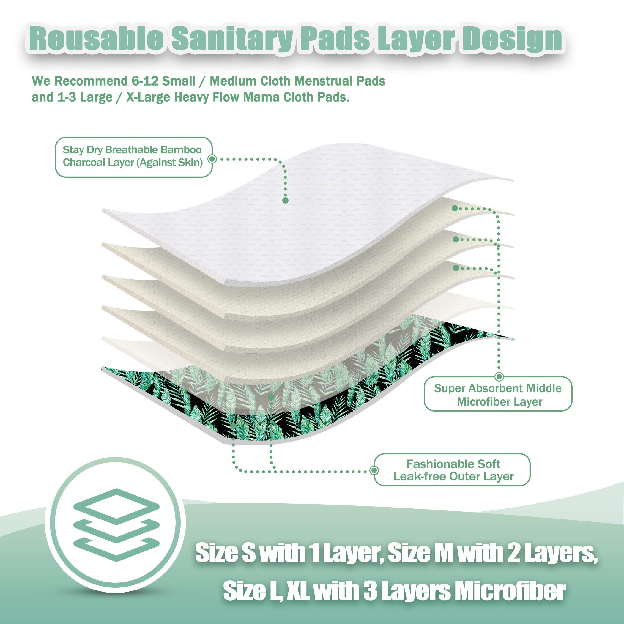 Organic Charcoal Reusable Menstrual Pads for Women - 6 Pack Soft Cloth Sanitary Pads with 1 Mini Wet Bag | Eco-Friendly Period Panty Liners | Natural Leak Protection for Light to Heavy Flow | Perfect for Travel, Work & Active Lifestyle