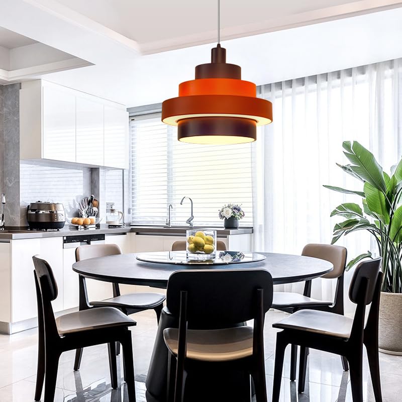 Modern Pyramid Pendant Lights with 5-Ring LED Technology - Adjustable Height Metal & Acrylic Shade Hanging Fixtures for Kitchen Island, Bedroom, Kids Room, Living Room & Dining Area | Energy-Efficient Home & Office Lighting Solution