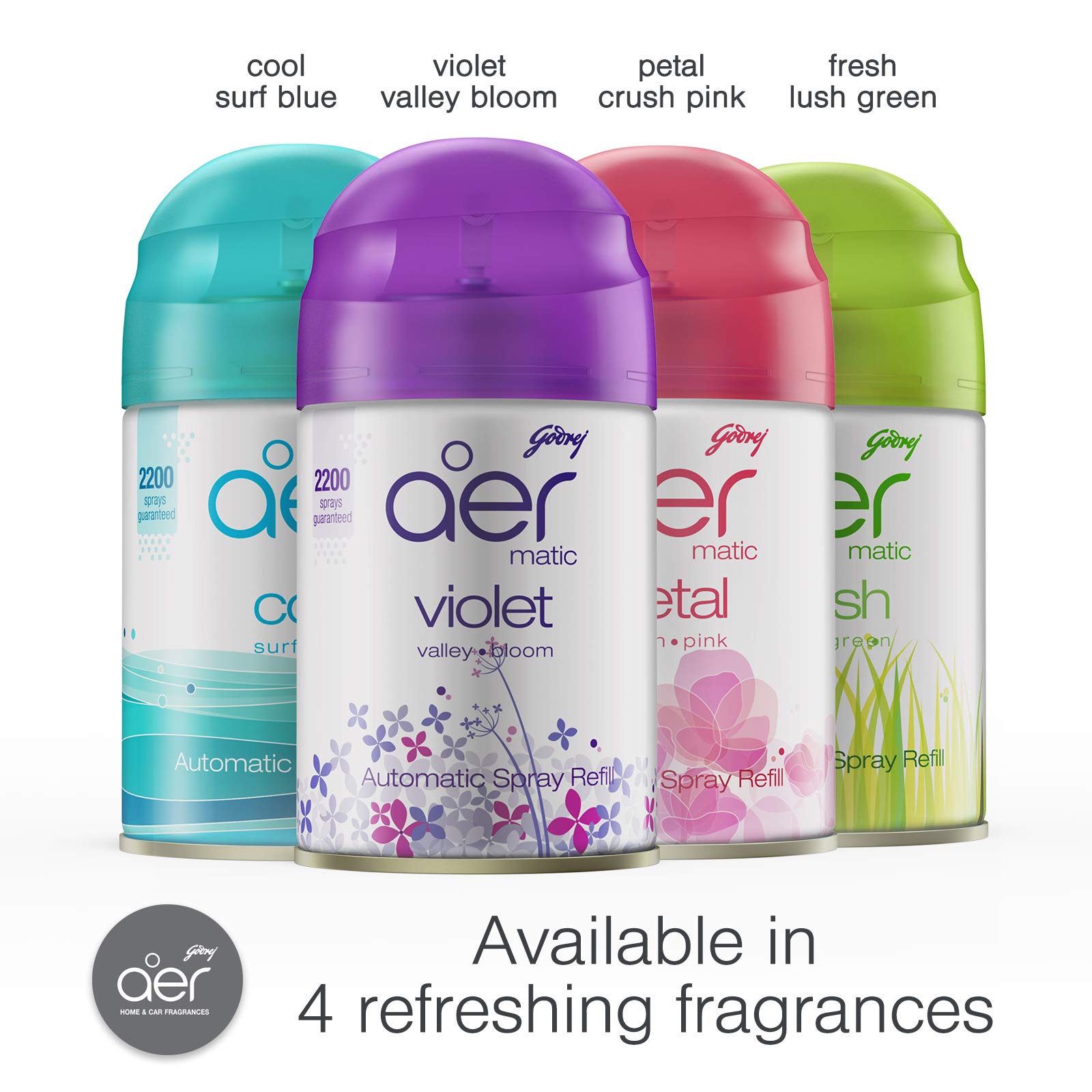 Godrej Aer Matic Automatic Room Freshener Refill - Fresh Lush Green Scent | 2200 Sprays | Lasts 60 Days | 225ml (134g) Air Freshener for Home, Office & Car | Eliminates Odors & Creates Fresh Atmosphere