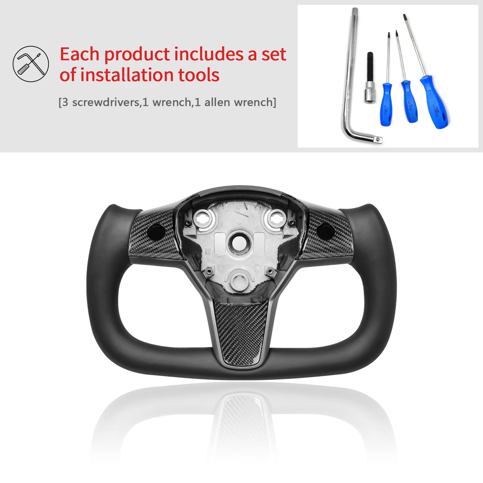 YAMUDA Carbon Fiber Steering Wheel Compatible with Tesla Model 3 & Y (All Years) - Black Square Aircraft-Style Design for Enhanced Grip & Sporty Look | Perfect for Racing Enthusiasts & Car Modifications