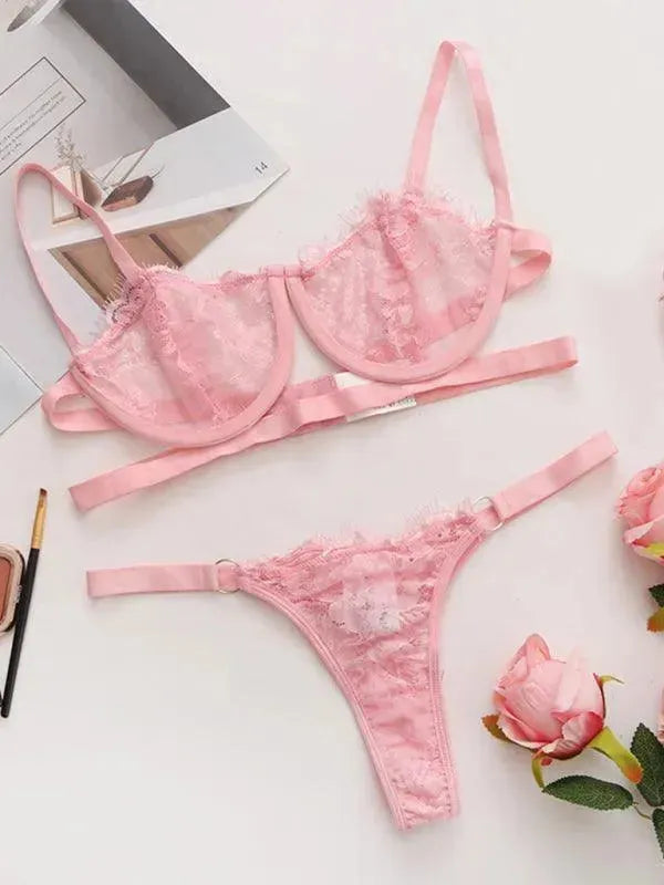 Sexy Lace Bralette Set with Steel Ring - Women's Fashion Underwear for Date Night & Boudoir Photography