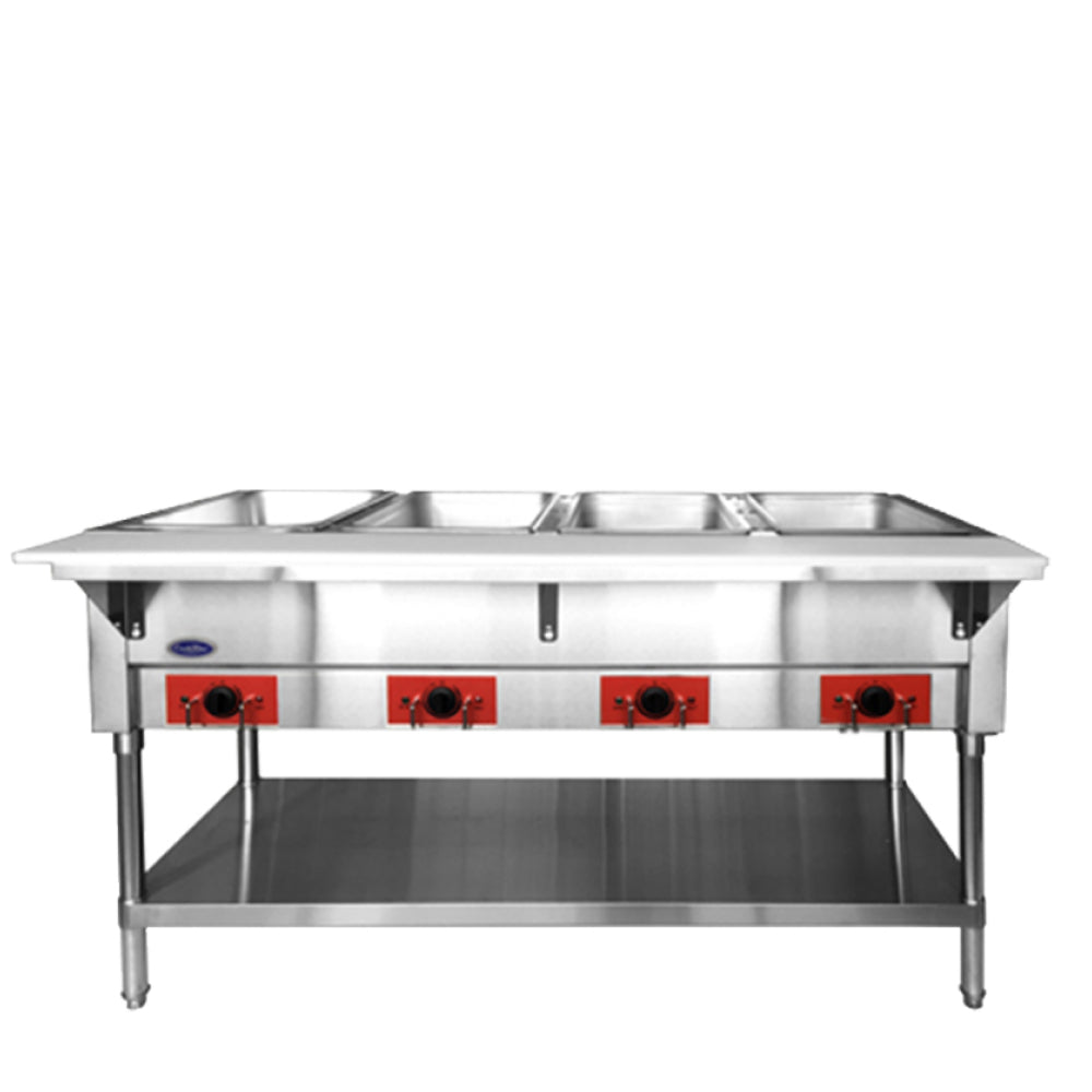 Atosa CSTEA 4C Commercial Electric Steam Table with 4 Pans, Undershelf & Cutting Board - 120V for Restaurants, Buffets & Catering Services