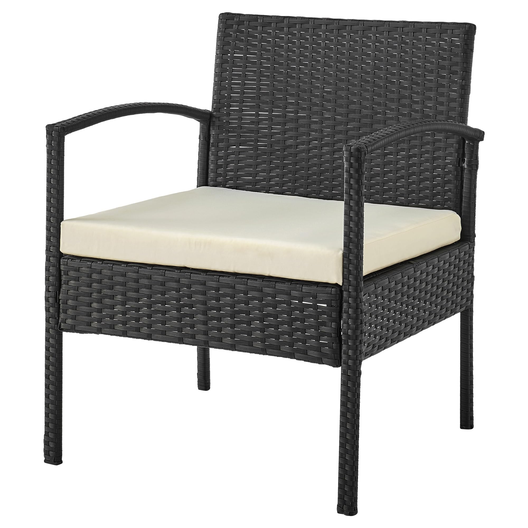 Manhattan Comfort Noli 3-Piece Patio Conversation Set - Steel Rattan Outdoor Furniture with 2 Modern Armchairs, Tempered Glass End Table & Waterproof Cushions (Cream) - Perfect for Garden, Backyard, Poolside or Balcony Relaxation