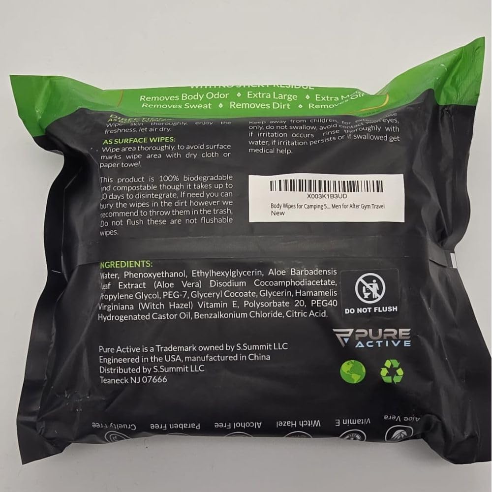 **50 Pack XXL Biodegradable Body Wipes for Camping & Travel - 12