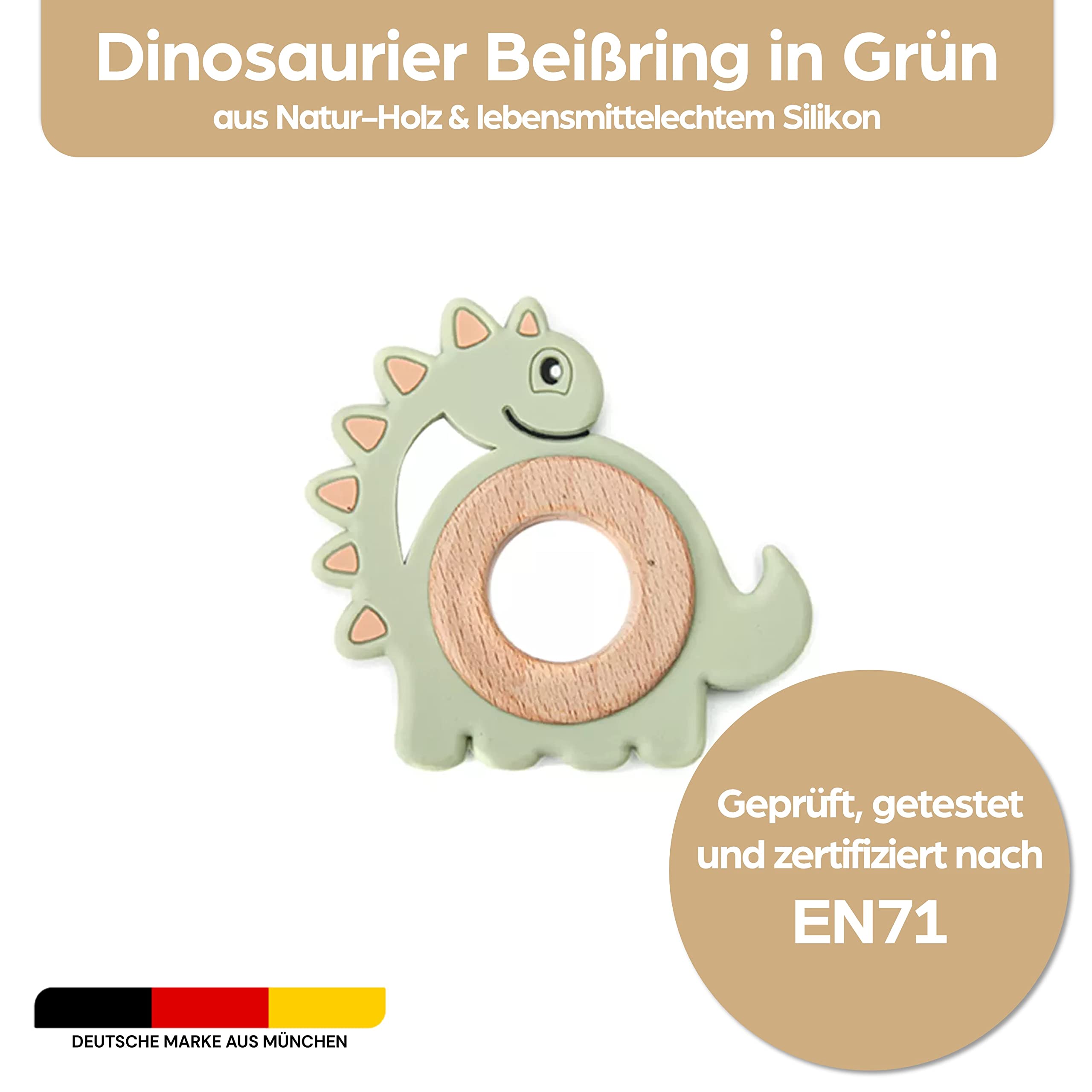 Natural Wood & Silicone Dinosaur Teething Ring for Babies - BPA-Free Non-Toxic Chew Toy & Teething Relief - Sustainable Wooden Baby Gift for Newborns & Infants - Perfect for Soothing Sore Gums and Encouraging Sensory Play