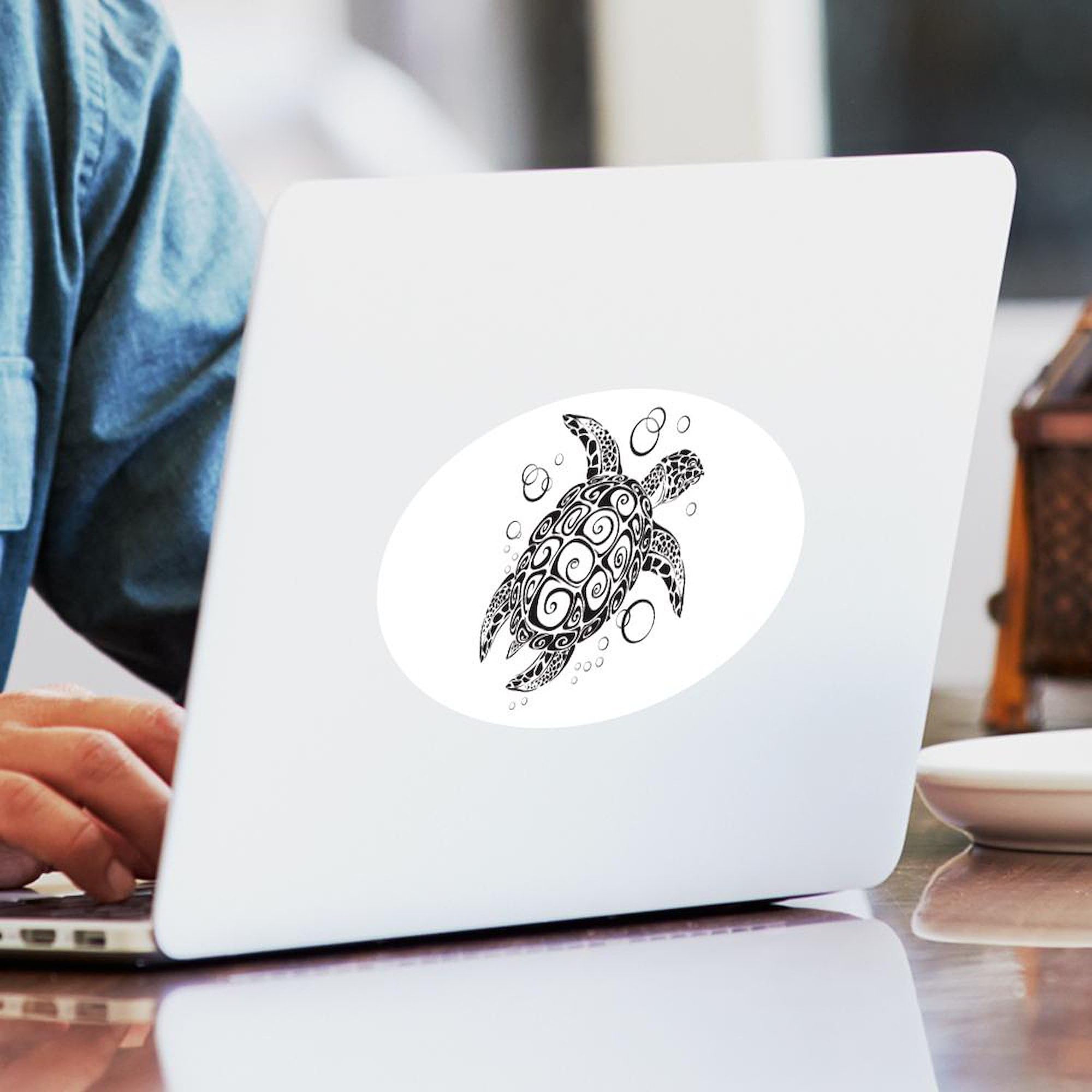Sea Turtle Car Sticker - Oval Bumper Decal for Cars & Laptops