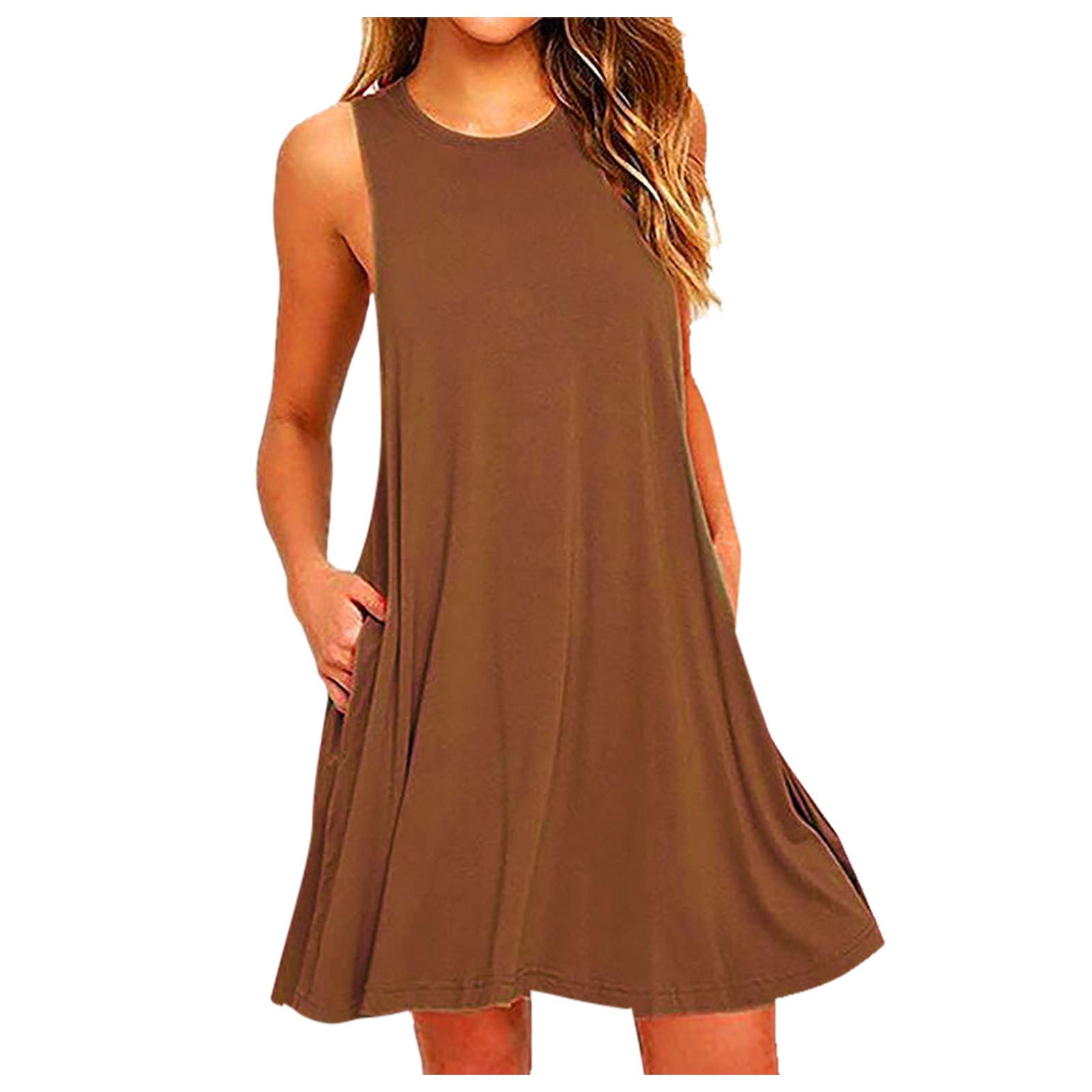 Women's Sleeveless A-Line Summer Dress - Casual Beach Sundress with Pockets, Loose Tank T-Shirt Dress for Vacation, Party & Everyday Wear