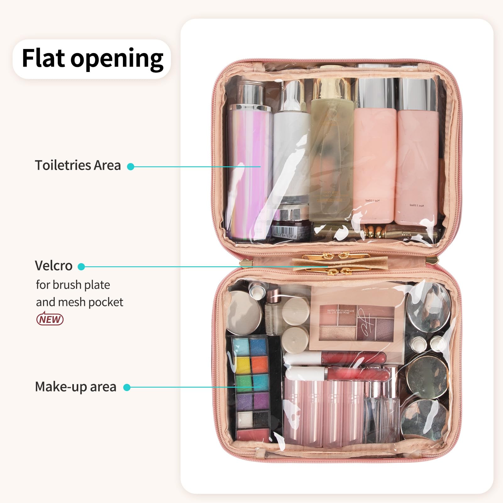 OCHEAL Large Waterproof Makeup Travel Bag with Brush Compartment & Handle - Pink Cosmetic Organizer for Women & Girls | Perfect for Travel, Gym, and Daily Toiletry Storage