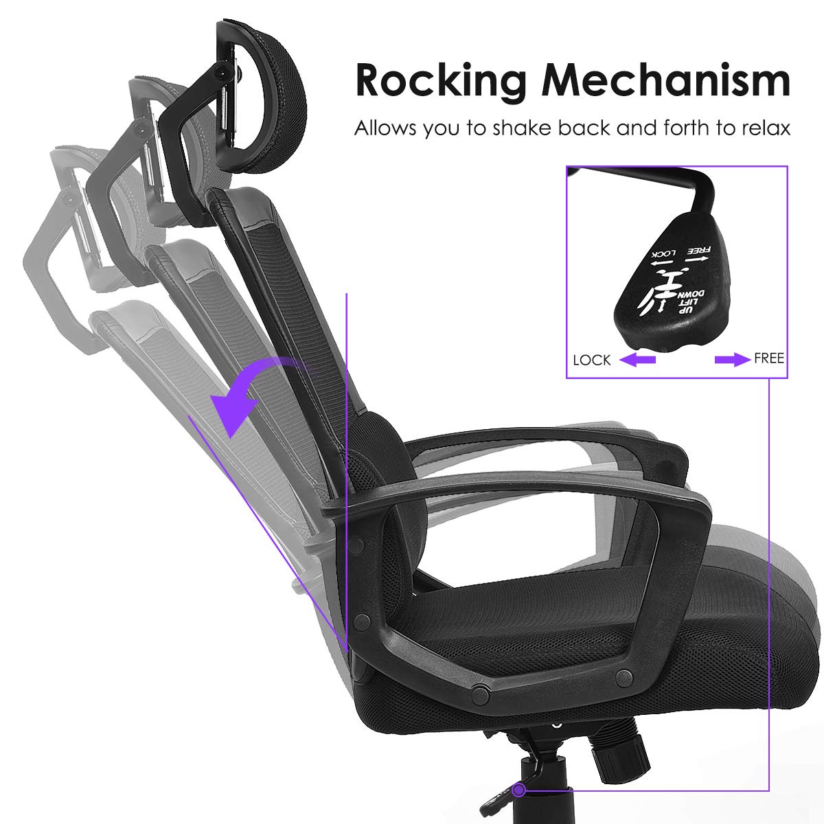 Giantex Ergonomic Office Chair with Lumbar Support & Adjustable Headrest - High Back Mesh Desk Chair, Swivel Computer Task Chair with Adjustable Armrests & Heavy Duty Base (Black) - Perfect for Home Office, Gaming & Workspace Comfort