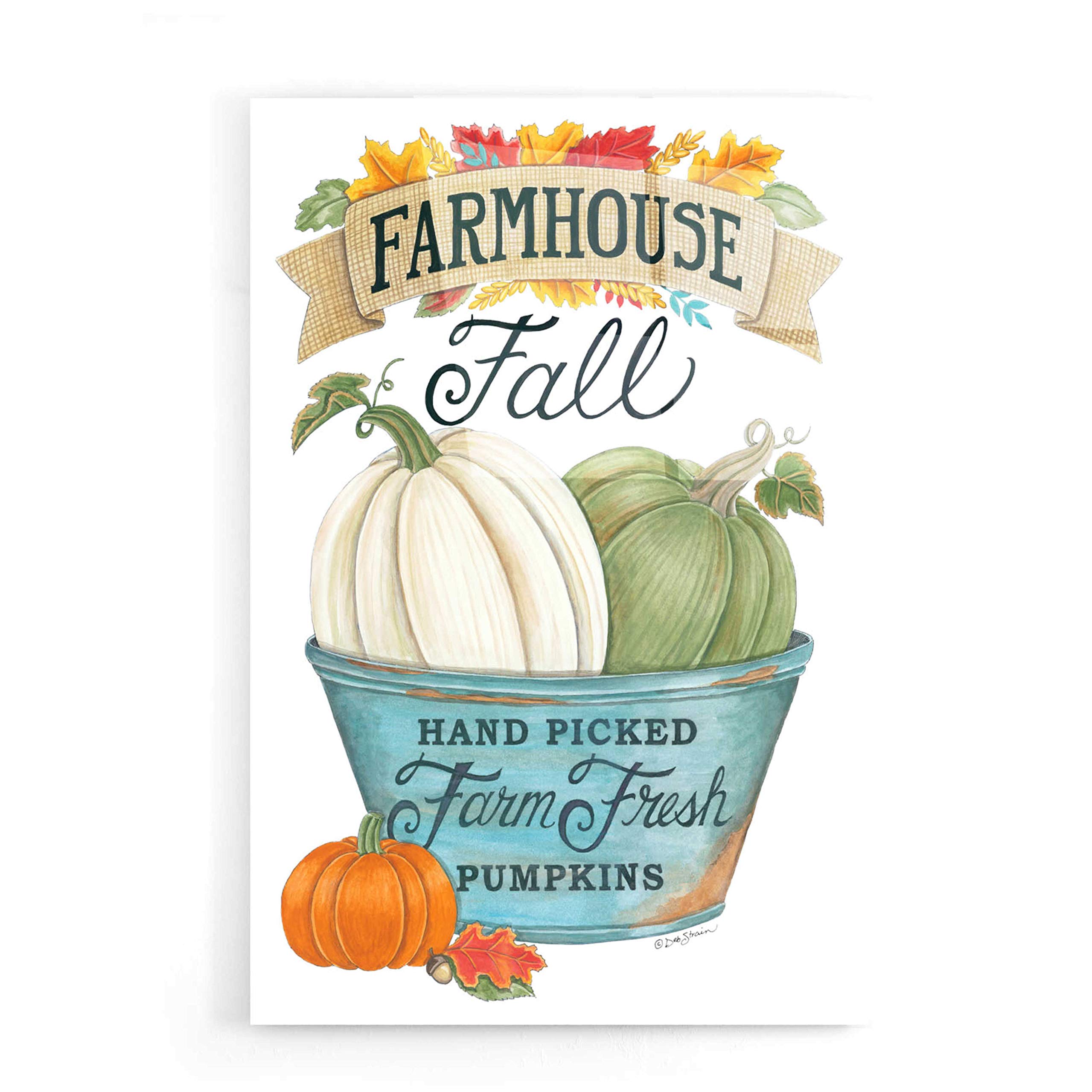Farmhouse Fall Pumpkins Acrylic Glass Wall Art - 16x24 Inch Autumn Decor by Deb Strain - Perfect for Living Room, Kitchen, or Seasonal Home Décor