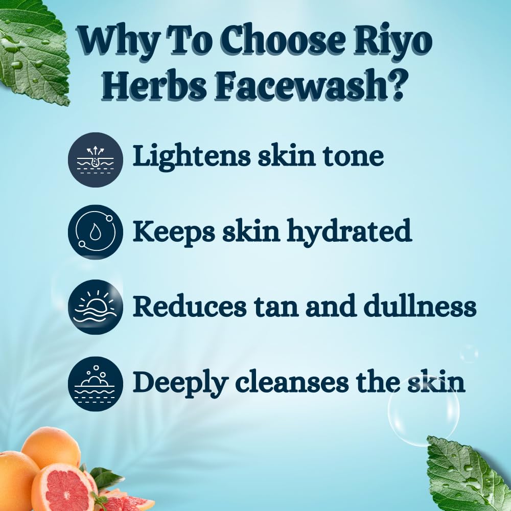 Riyo Herbs Aqua Restoration Face Wash 100ml - Hydrating & Moisturizing Cleanser for Dry Skin with Grapefruit & Moringa Extracts | Sulfate-Free, Foaming & Deep Cleansing | Perfect for Daily Skincare Routine & Post-Workout Refresh