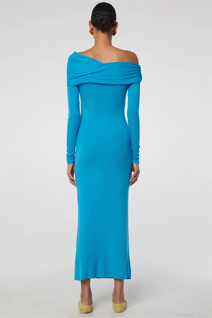 K Maisie Dress in Electric Turquoise - Elegant Flowy Midi Dress for Women | Perfect for Summer Parties, Weddings & Casual Outings