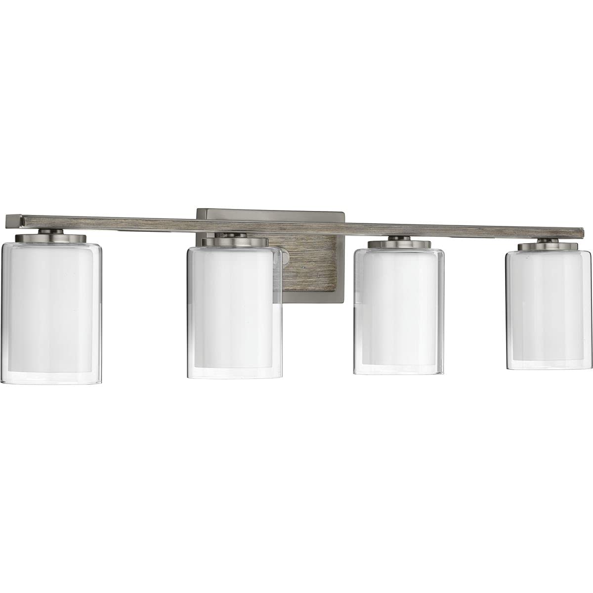 Progress Lighting Mast Collection 4-Light Clear Glass Coastal Bath Vanity Light Fixture in Brushed Nickel - Perfect for Bathroom, Powder Room, and Coastal Home Decor