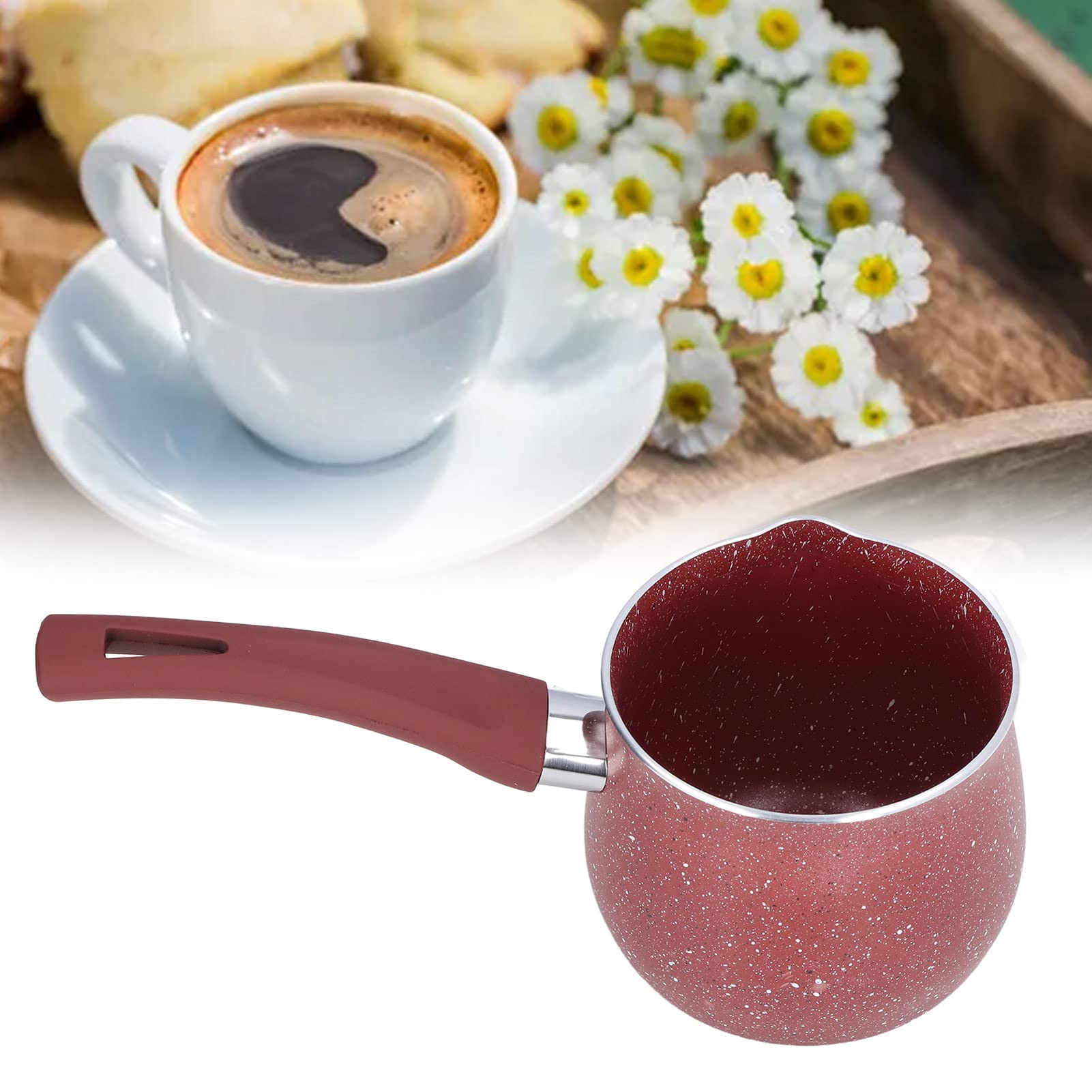 Mini Butter Warmer Pan - 3.9 Inch Non-Stick Small Sauce Pan with Pour Spout, Single Handle Milk Boiling Pot for Cooking, Coffee Heating, Chocolate Melting - Perfect for Kitchen, Camping & RV Use (Red)