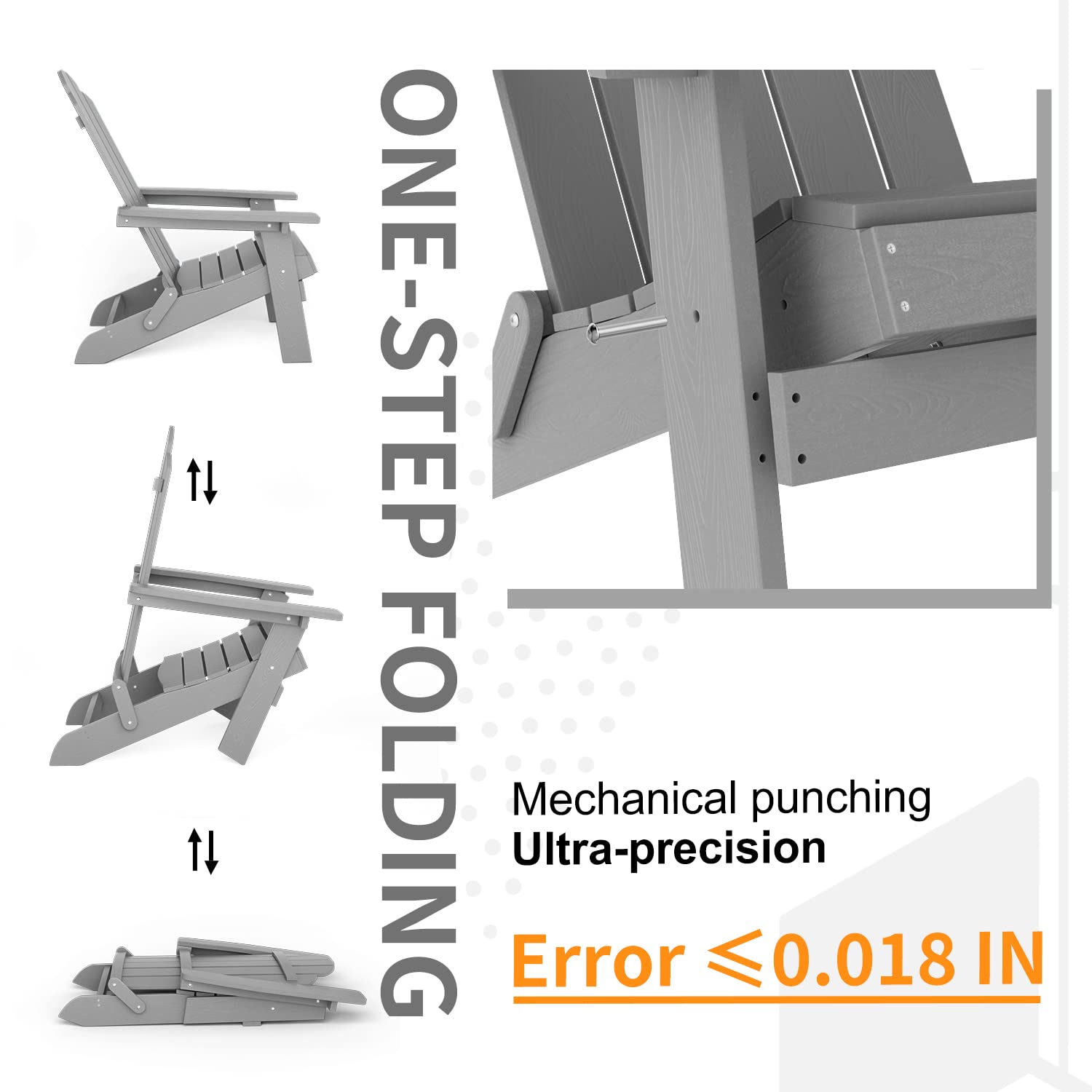 MXIMU Folding Adirondack Chair - Durable Plastic Outdoor Lounge Chair for Lawn, Backyard, Deck, Garden & Camping - Fire Pit Seating - Weather-Resistant Grey Patio Furniture (Perfect for Relaxing by the Poolside or Around the Fire Pit)